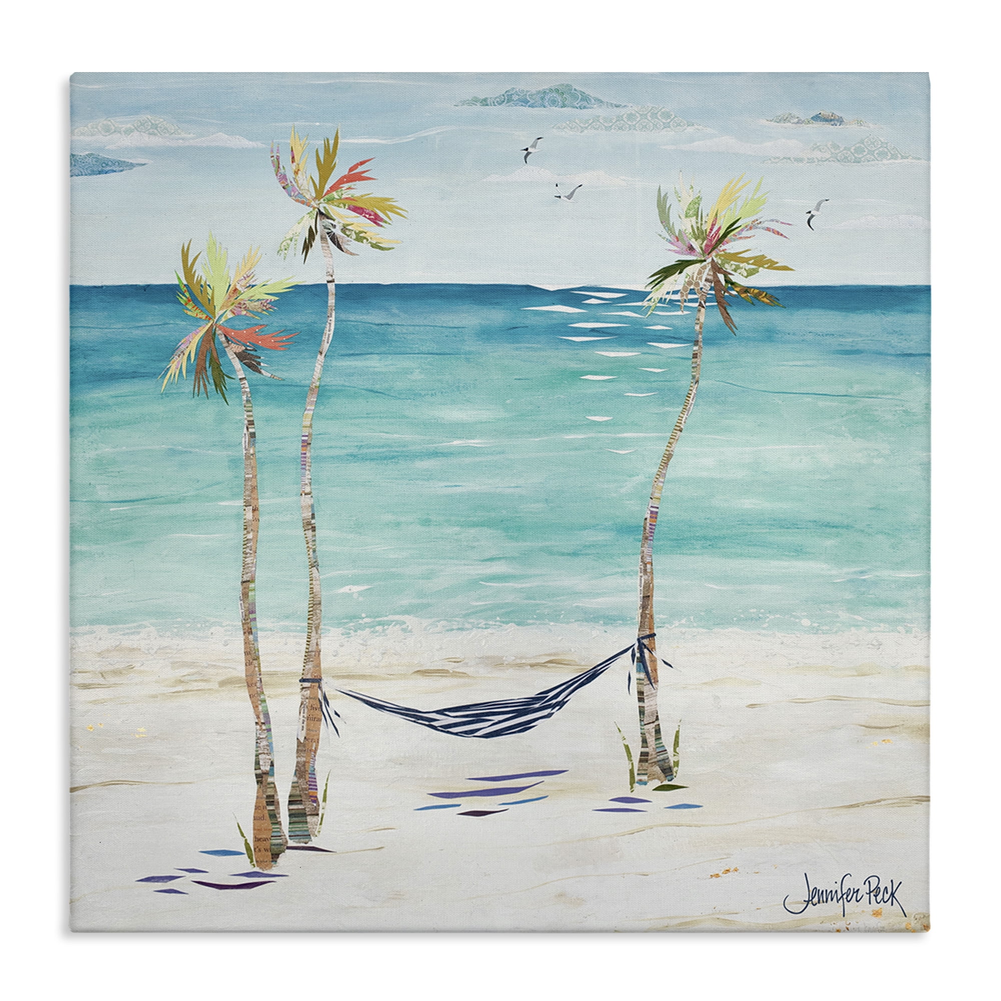 Stupell Industries Hammock & Three Palms Coastal Painting Gallery Wrapped Canvas Art Print Wall Art, 36 x 36