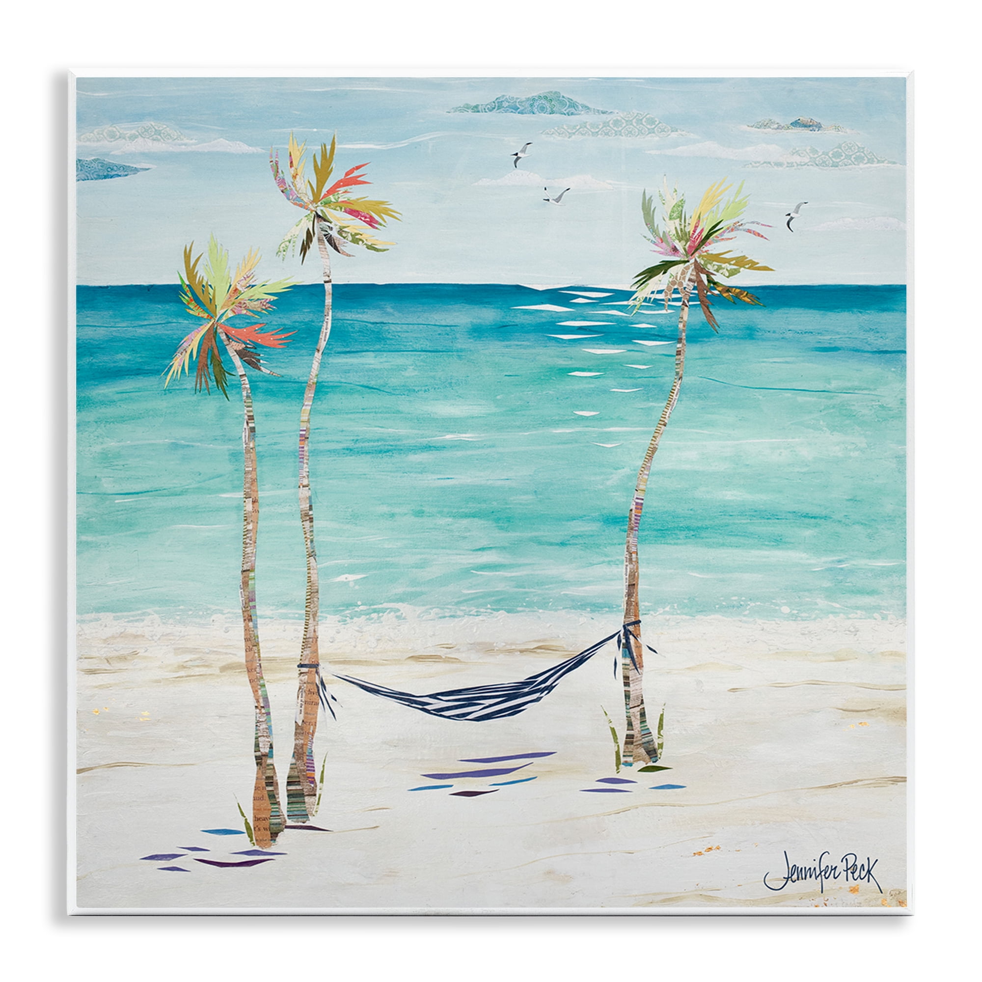 Stupell Industries Hammock & Three Palms Coastal Painting Unframed Art Print Wall Art, 12 x 12