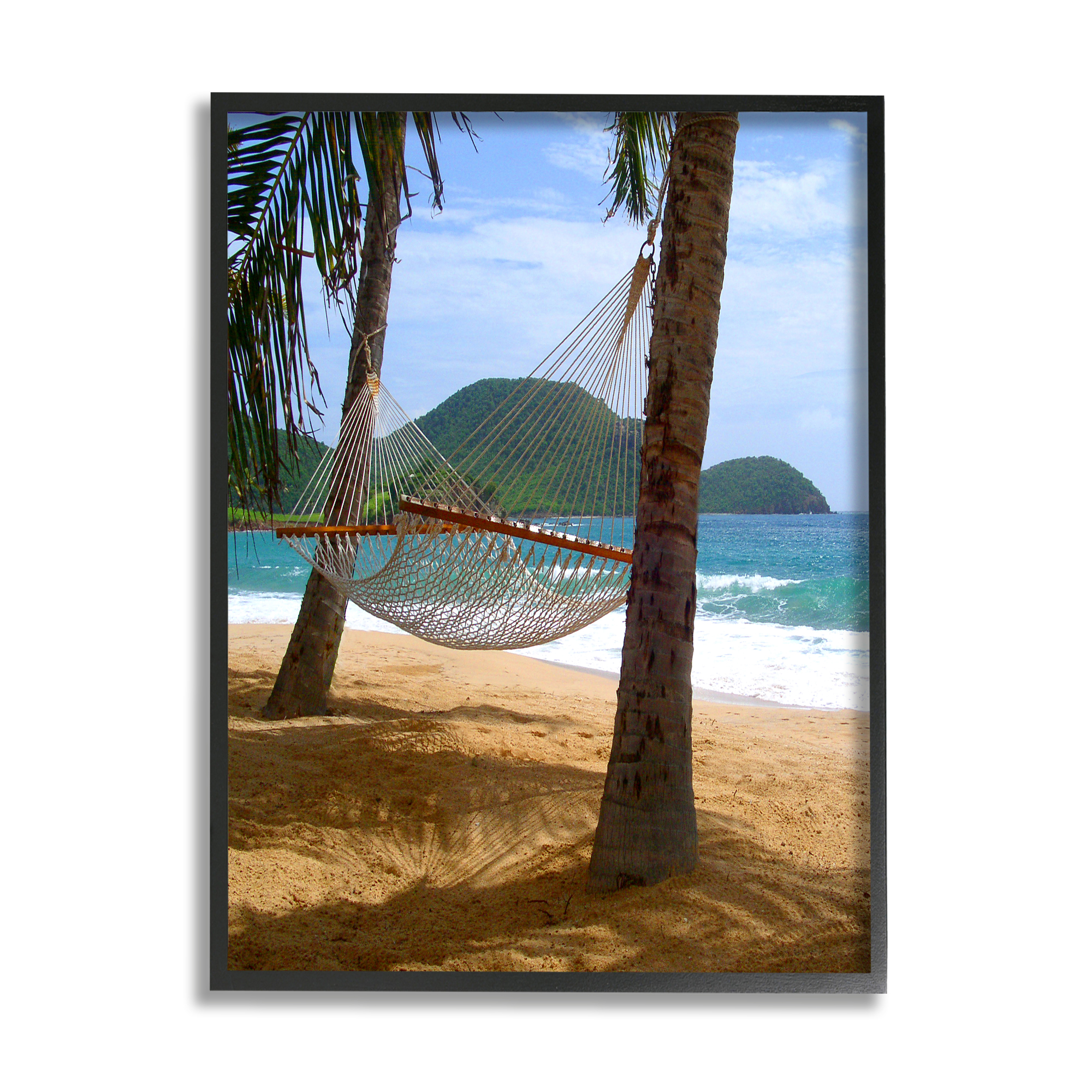 Stupell Industries Hammock on Palm Trees Nature Photography Black Framed Art Print Wall Art, 24 x 30