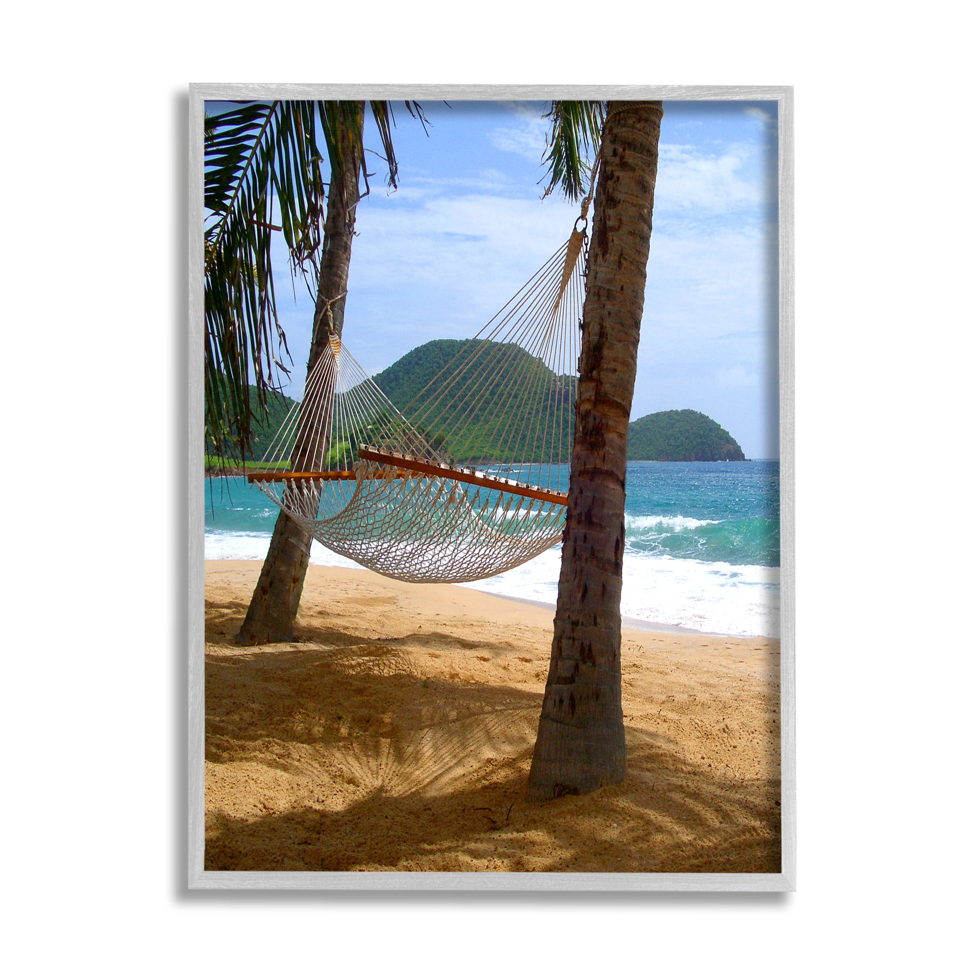 Stupell Industries Hammock on Palm Trees Nature Photography Gray Framed Art Print Wall Art, 11 x 14