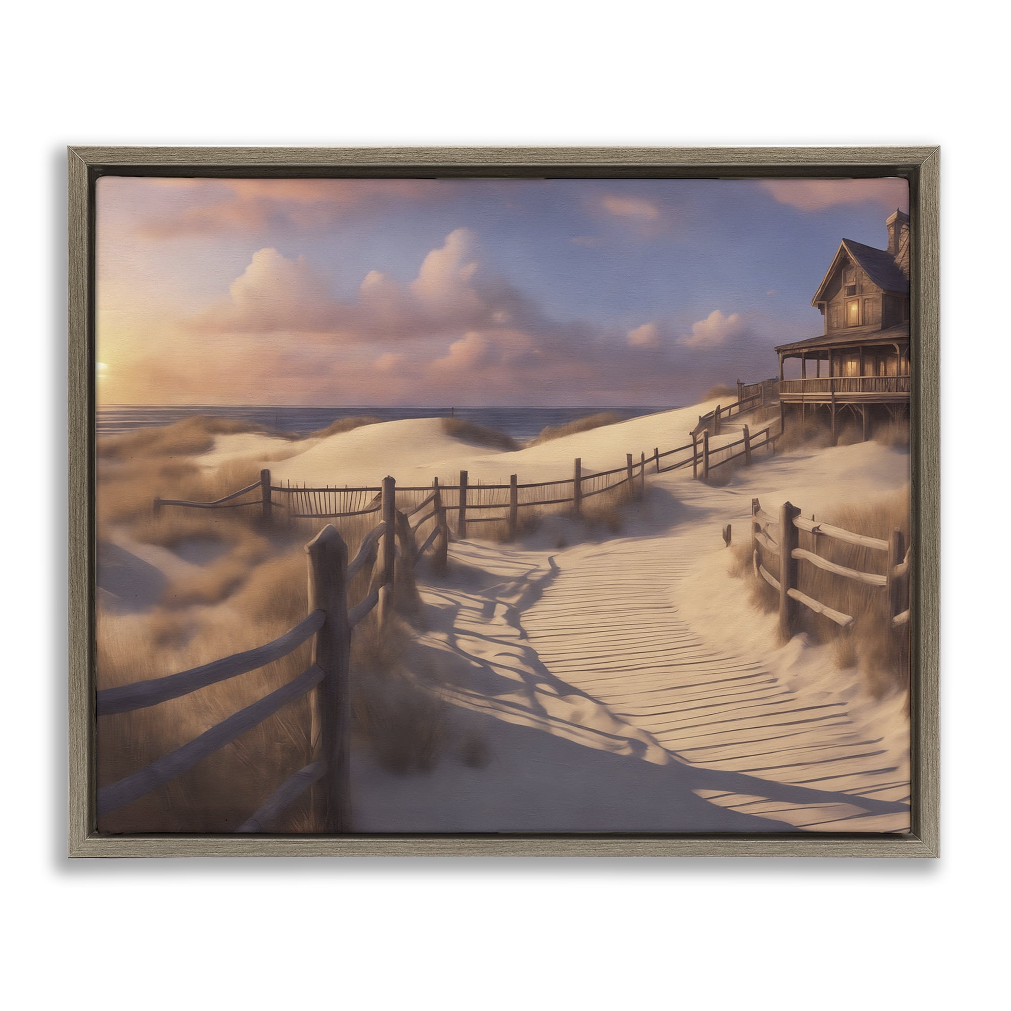Stupell Industries Hampton Dunes Landscape Nautical & Beach Painting Brown Floater Framed Canvas Art Print Wall Art, 21 x 17