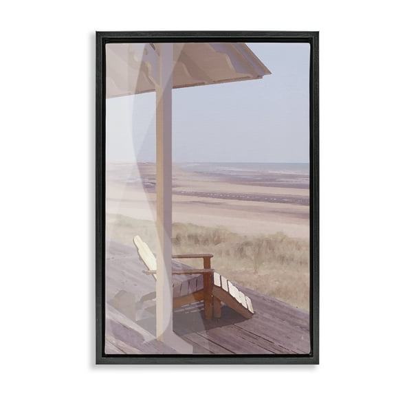 Stupell Industries Hamptons Beach House Landscape Painting Black Floater Framed Canvas Art Print Wall Art, 17 x 25