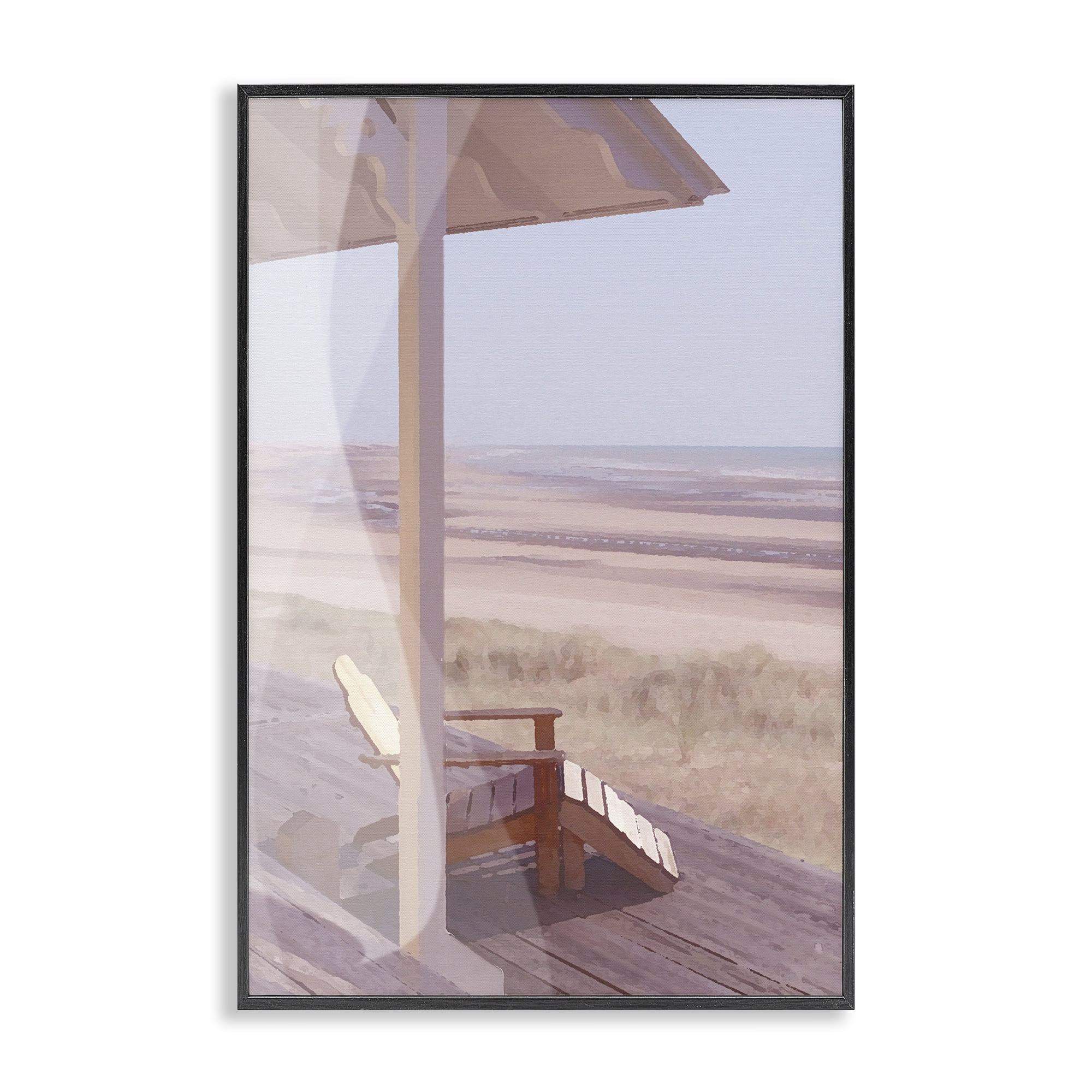 Stupell Industries Hamptons Beach House Landscape Painting Black Framed Art Print Wall Art, 16 x 24