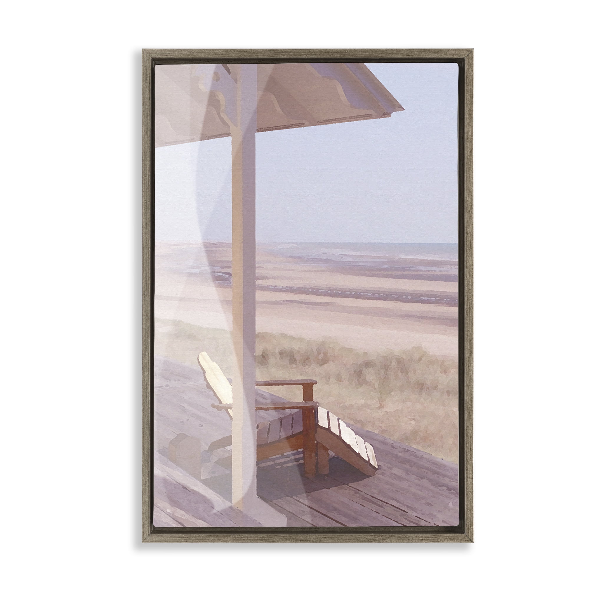 Stupell Industries Hamptons Beach House Landscape Painting Brown Floater Framed Canvas Art Print Wall Art, 17 x 25