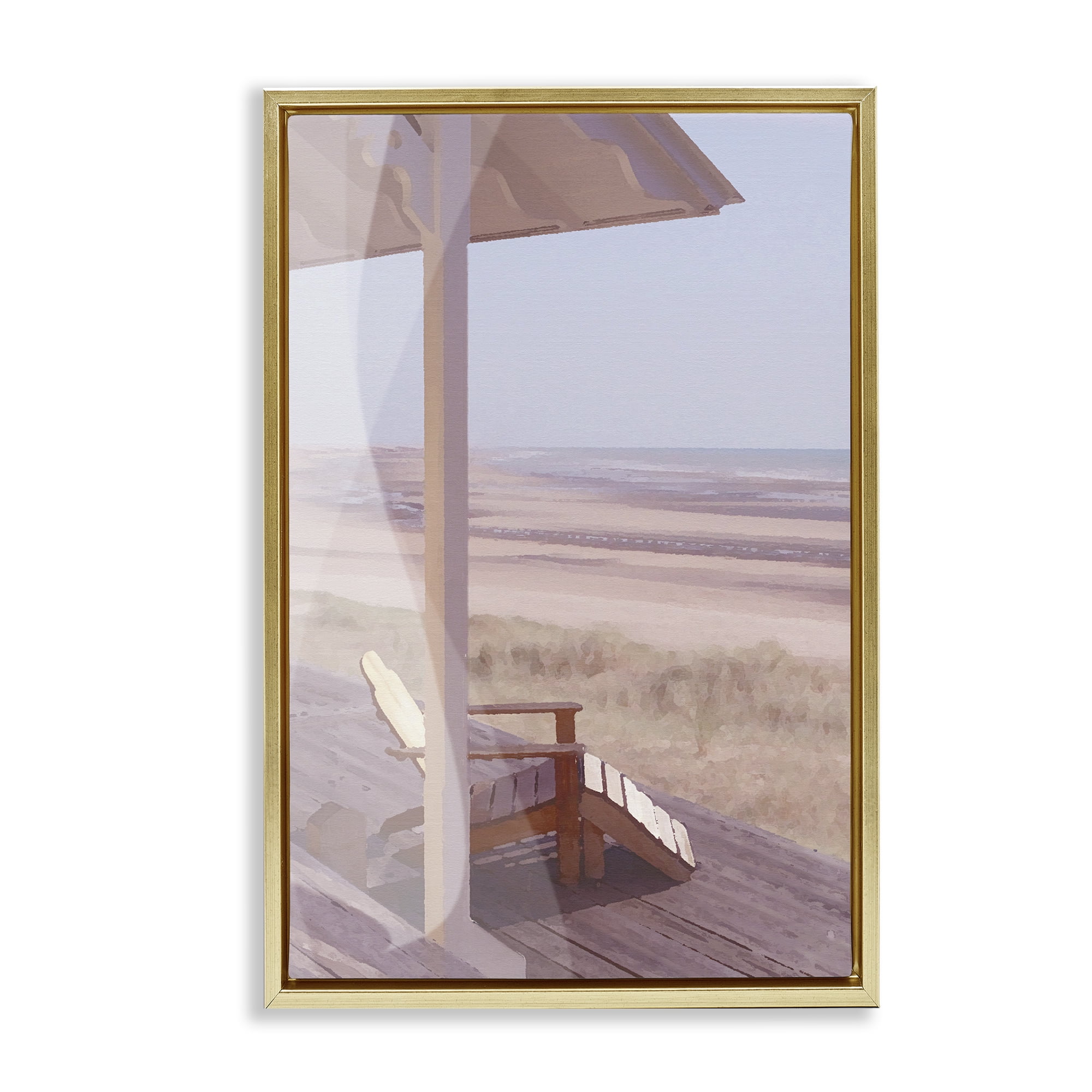 Stupell Industries Hamptons Beach House Landscape Painting Gold Floater Framed Canvas Art Print Wall Art, 21 x 31