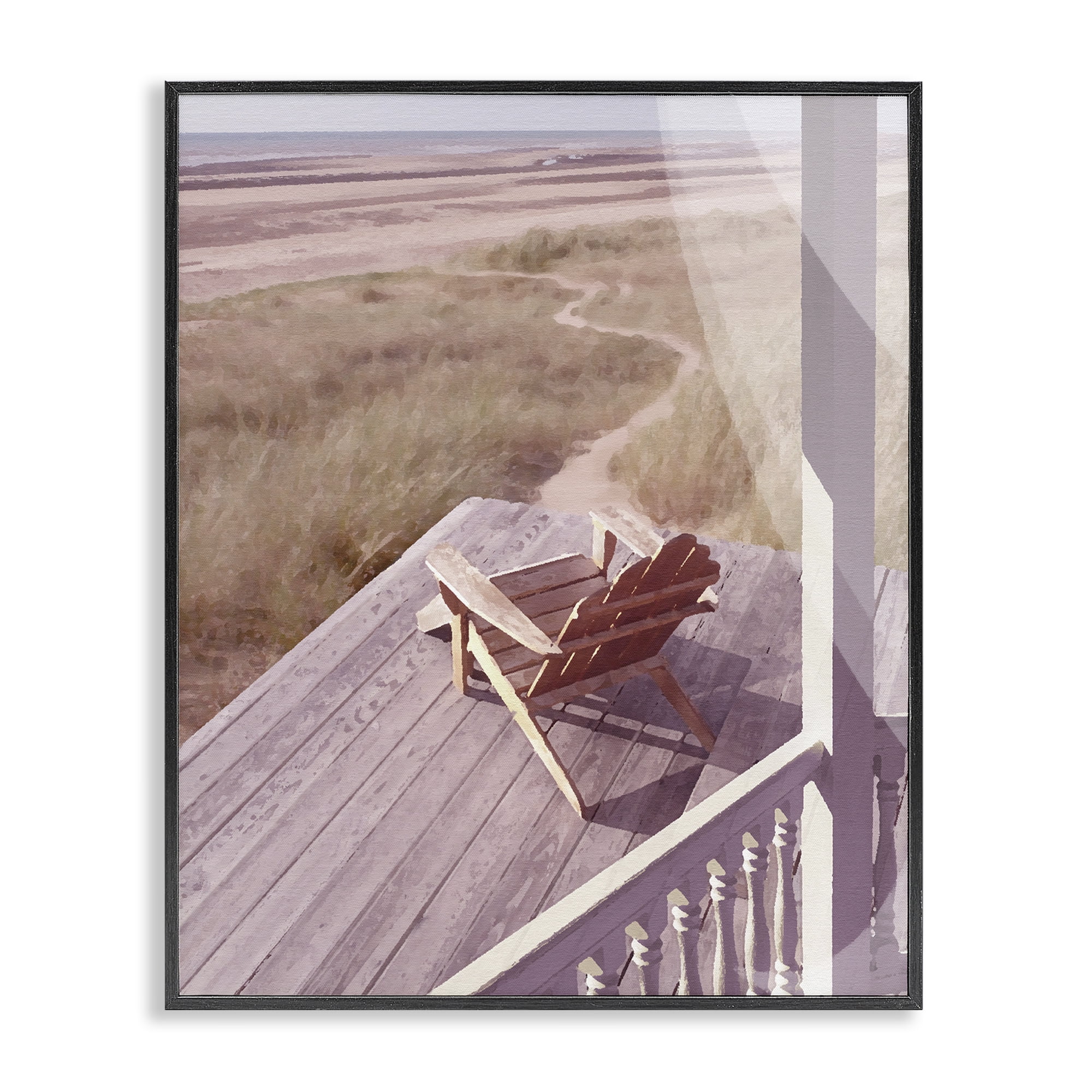 Stupell Industries Hamptons Beach Porch Landscape Painting Black Framed Art Print Wall Art, 24 x 30