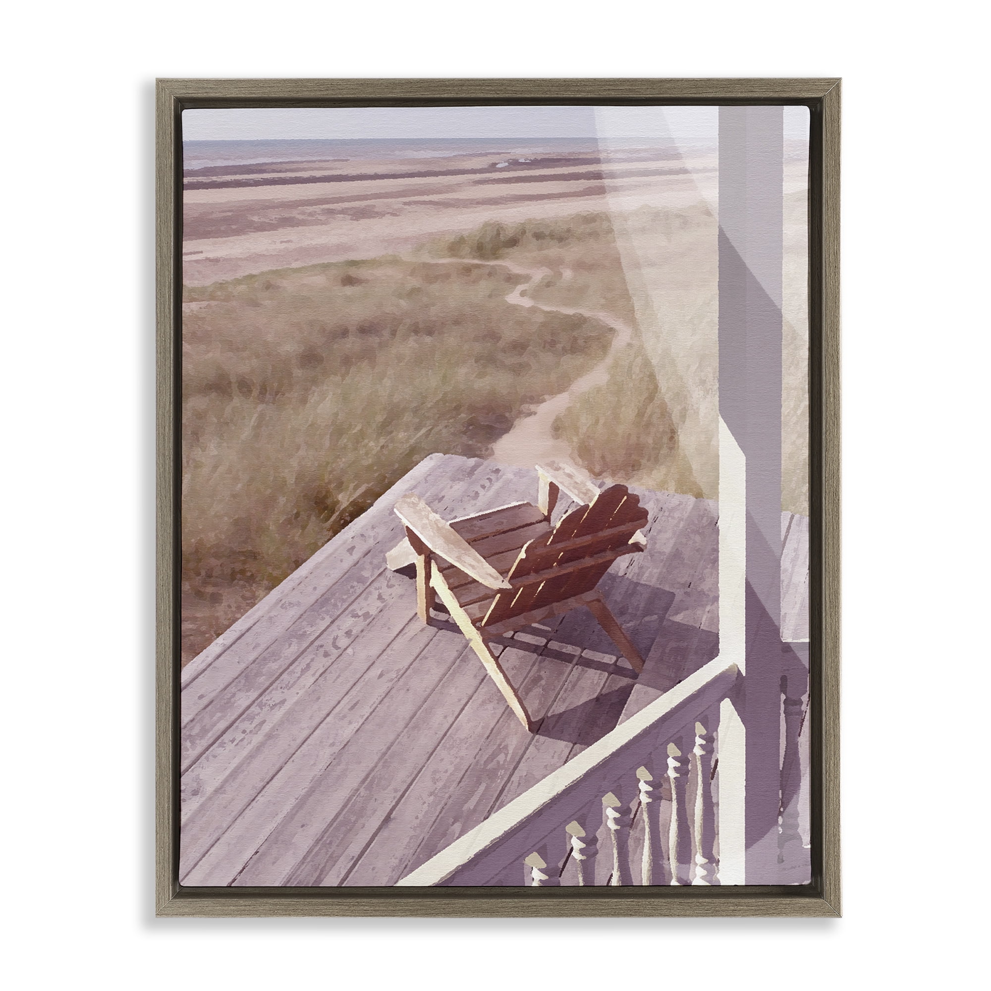 Stupell Industries Hamptons Beach Porch Landscape Painting Brown Floater Framed Canvas Art Print Wall Art, 17 x 21