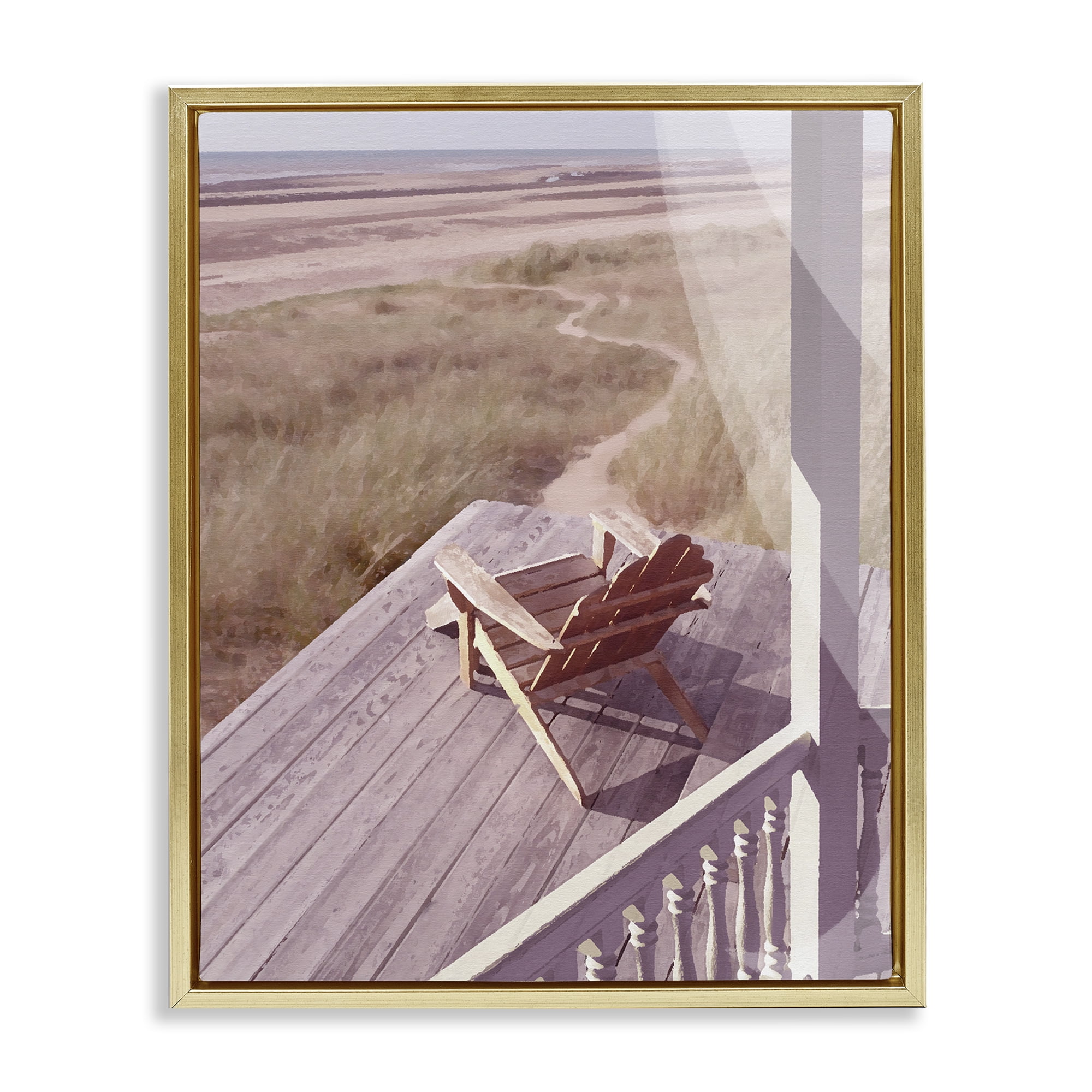 Stupell Industries Hamptons Beach Porch Landscape Painting Gold Floater Framed Canvas Art Print Wall Art, 25 x 31