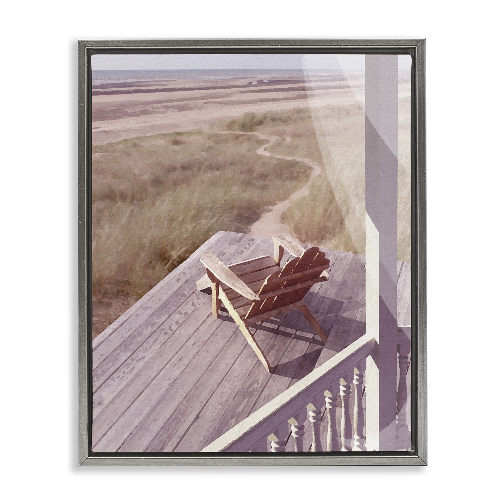 Stupell Industries Hamptons Beach Porch Landscape Painting Gray Floater Framed Canvas Art Print Wall Art, 17 x 21