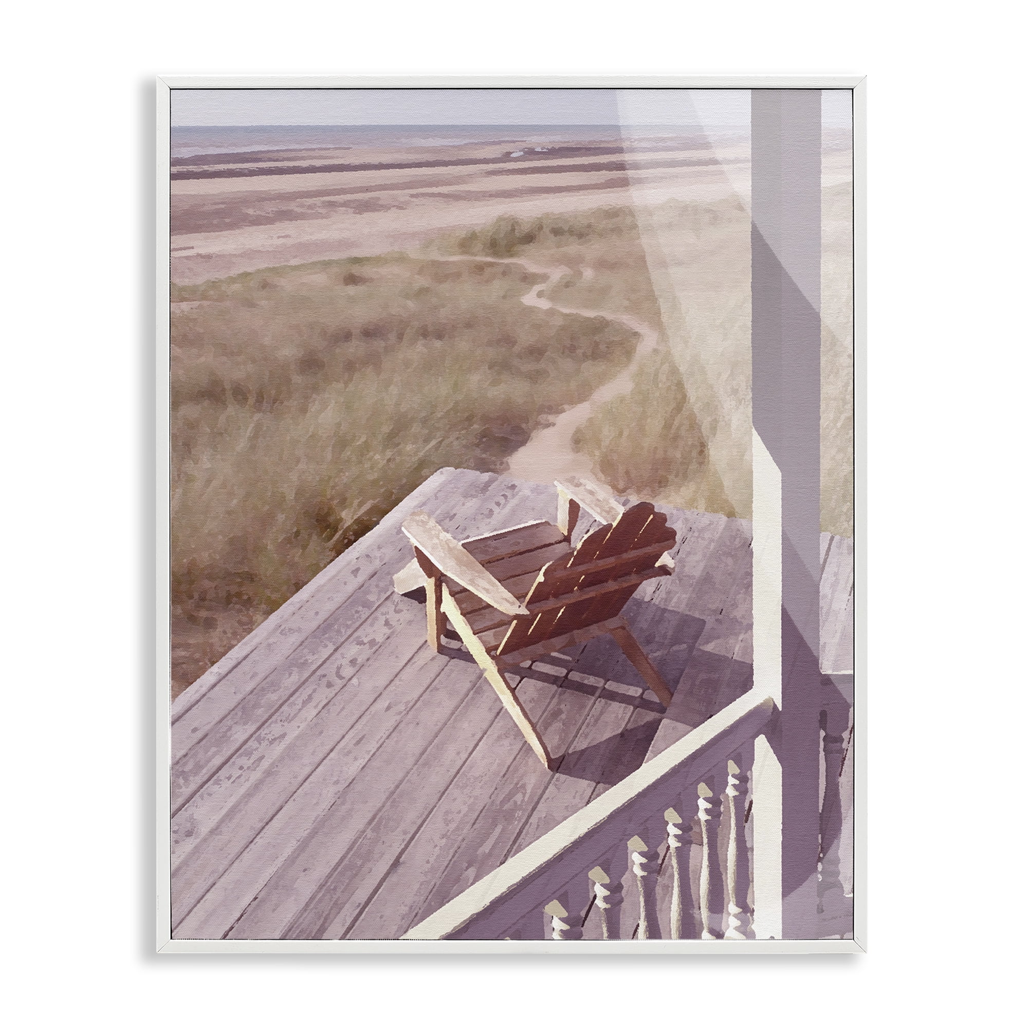 Stupell Industries Hamptons Beach Porch Landscape Painting White Framed Art Print Wall Art, 16 x 20