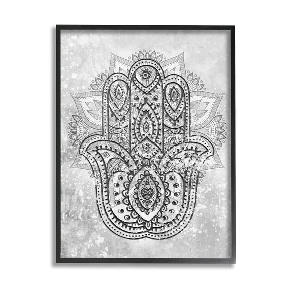 Stupell Industries Hamsa Hand Symbol Intricate Pattern Black Grey Black Framed, 16 x 20, Design by Daphne Polselli