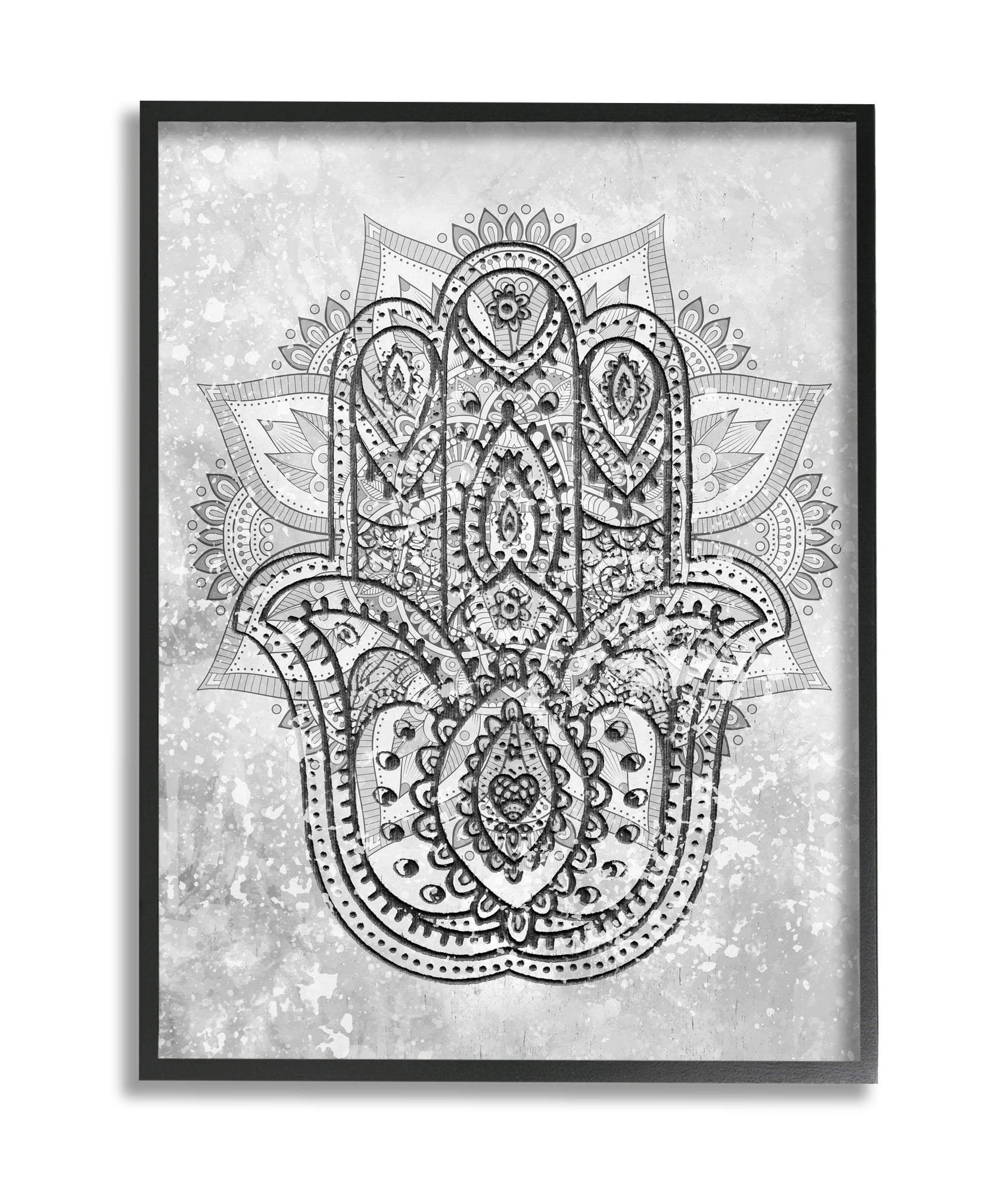 Stupell Industries Hamsa Hand Symbol Intricate Pattern Black Grey Black Framed, 24 x 30, Design by Daphne Polselli