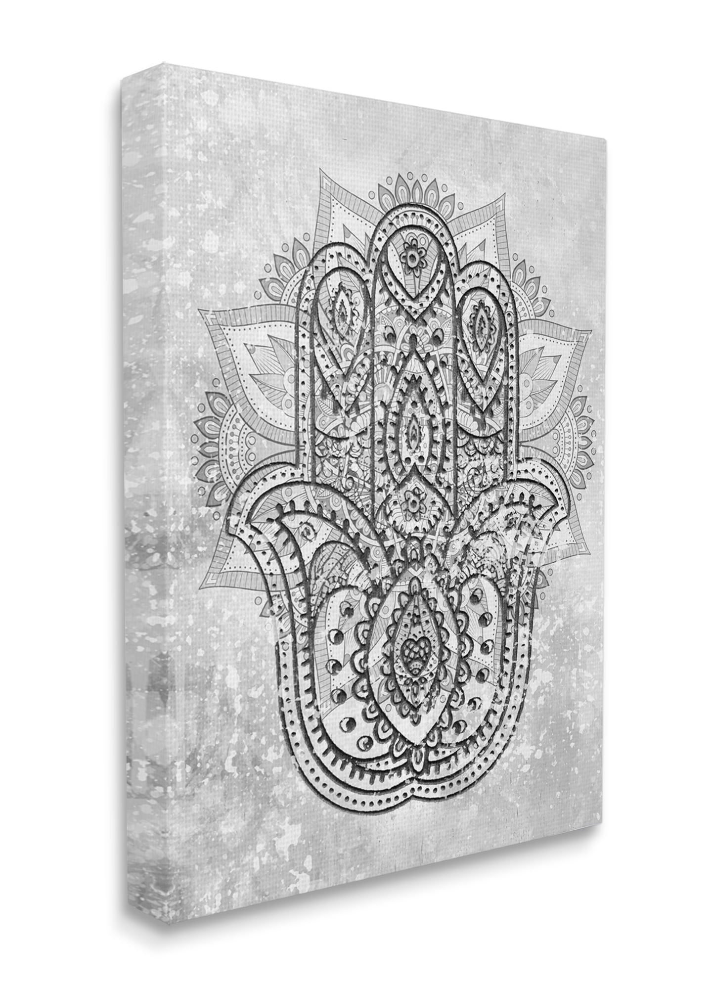 Intricate Black and Gray Hamsa Hand Canvas Wall Art, 16 x 20