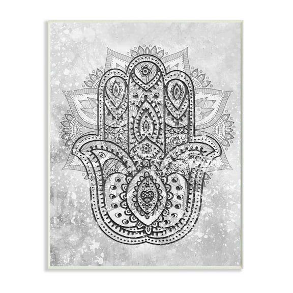 Stupell Industries Hamsa Hand Symbol Intricate Pattern Black Grey Wall Plaque, 10 x 15, Design by Daphne Polselli