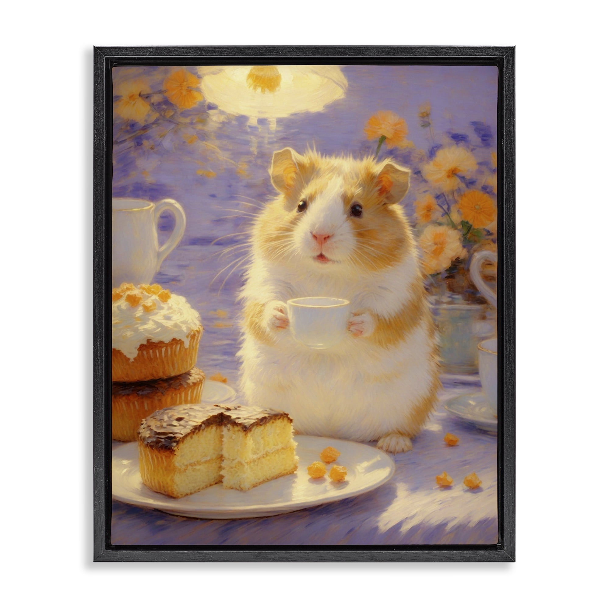 Stupell Industries Hamster Tea Party with Cake Black Framed Floater Canvas Wall Art, design by Angie Hawke