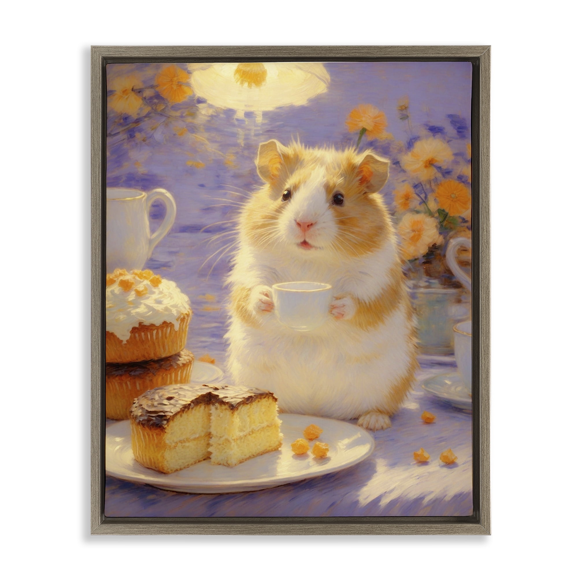 Stupell Industries Hamster Tea Party with Cake Brown Framed Floater Canvas Wall Art, design by Angie Hawke
