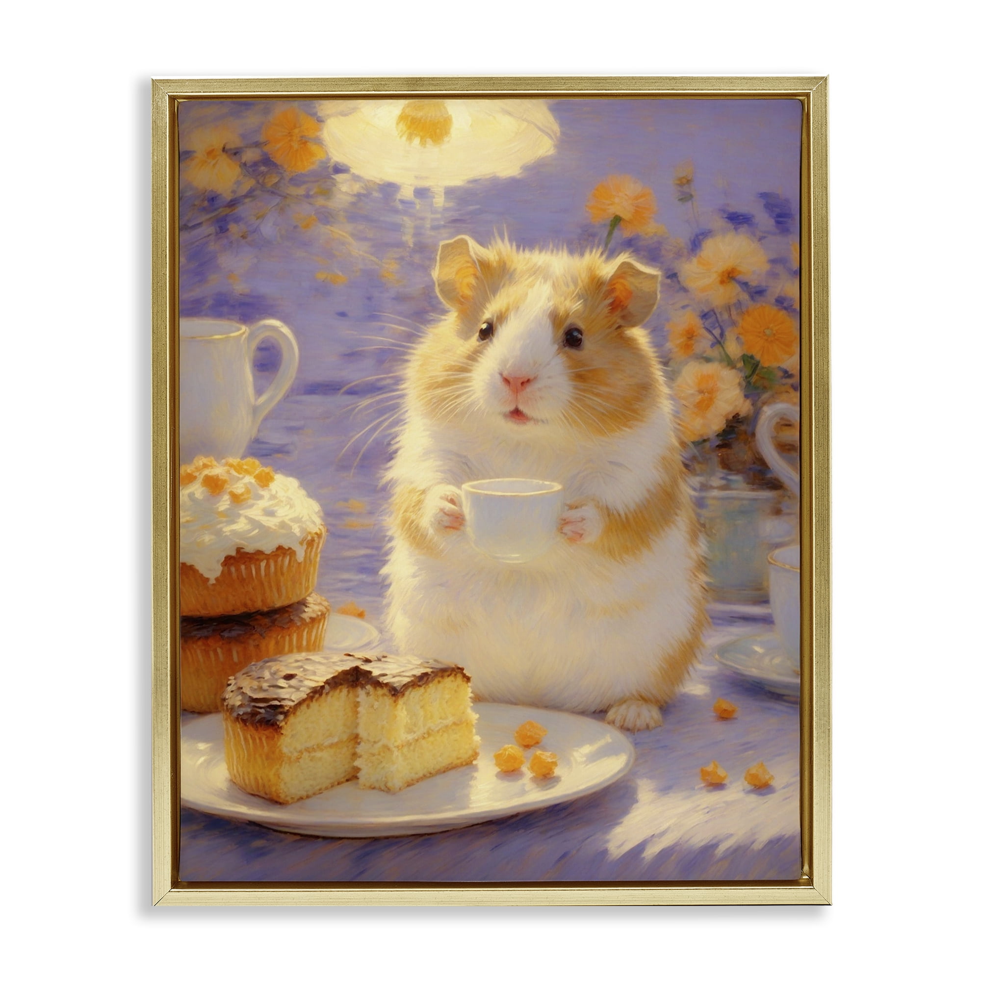 Stupell Industries Hamster Tea Party with Cake Gold Framed Floater Canvas Wall Art, design by Angie Hawke