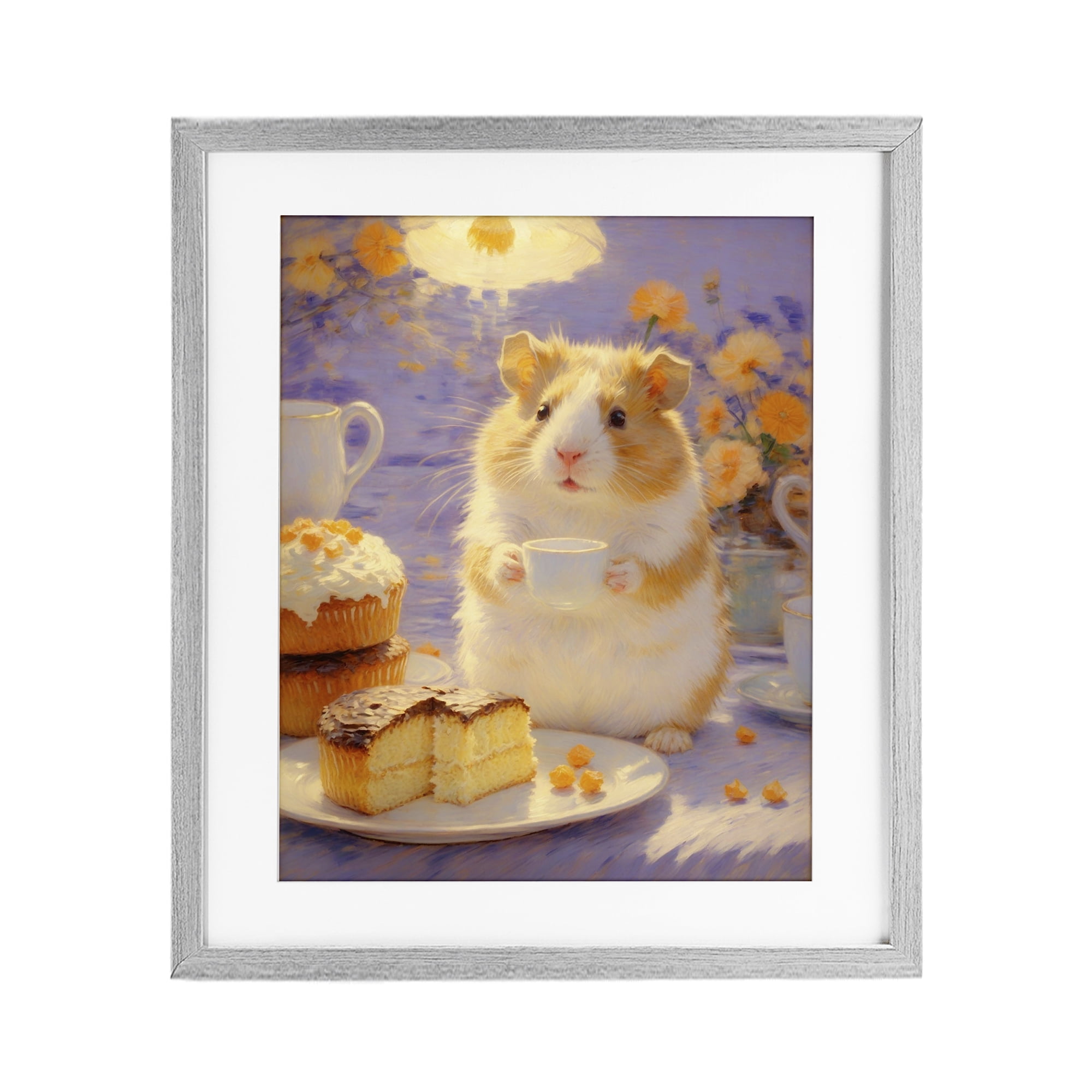 Stupell Industries Hamster Tea Party with Cake Gray Framed Print Under Glass, design by Angie Hawke