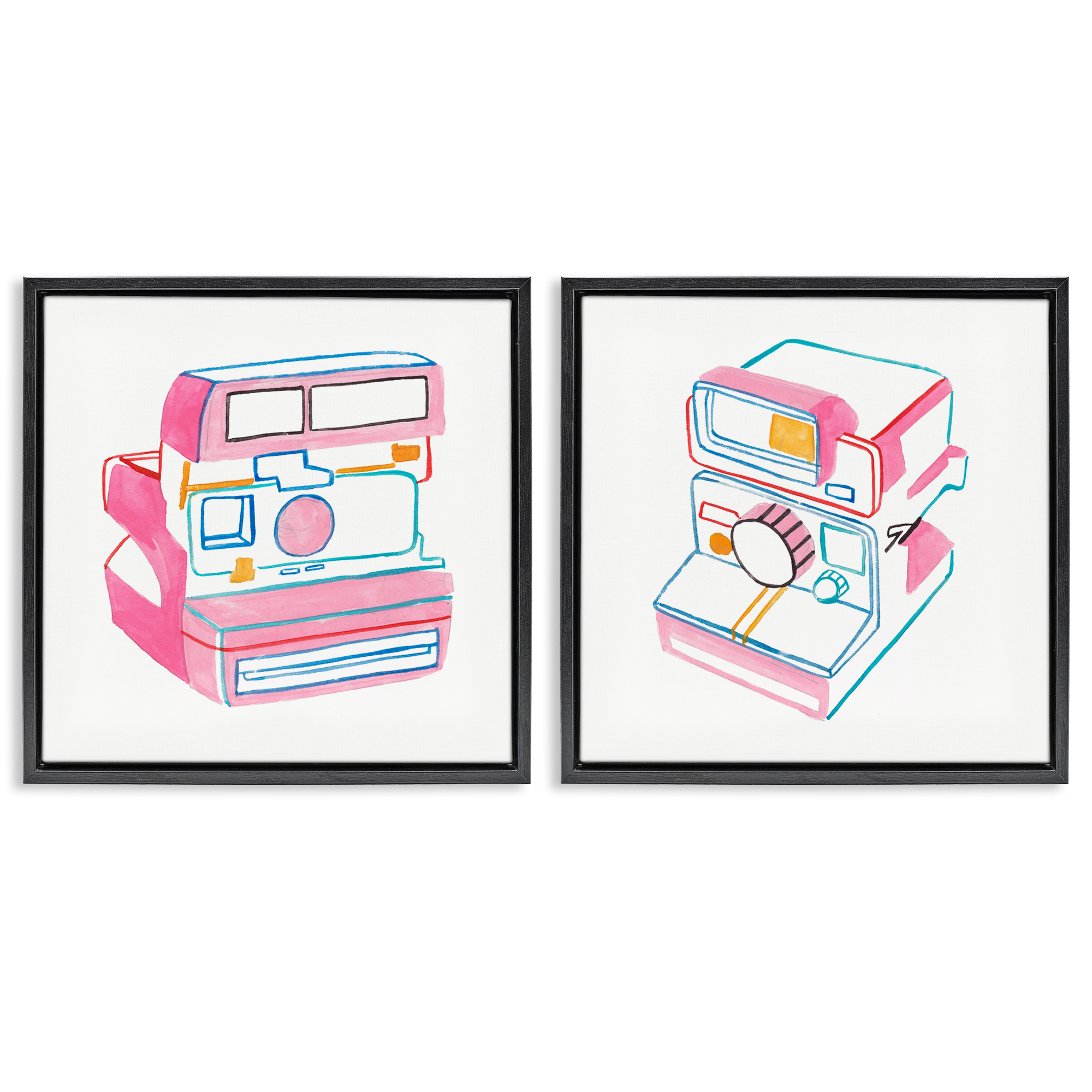 Stupell Industries Hand Drawn Vintage Camera Entertainment Painting Black Floater Framed Canvas Art Print Wall Art, 18 x 18, Set of 2
