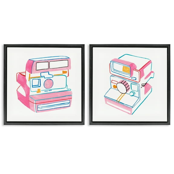 Stupell Industries Hand Drawn Vintage Camera Entertainment Painting Black Floater Framed Canvas Art Print Wall Art, 18 x 18, Set of 2