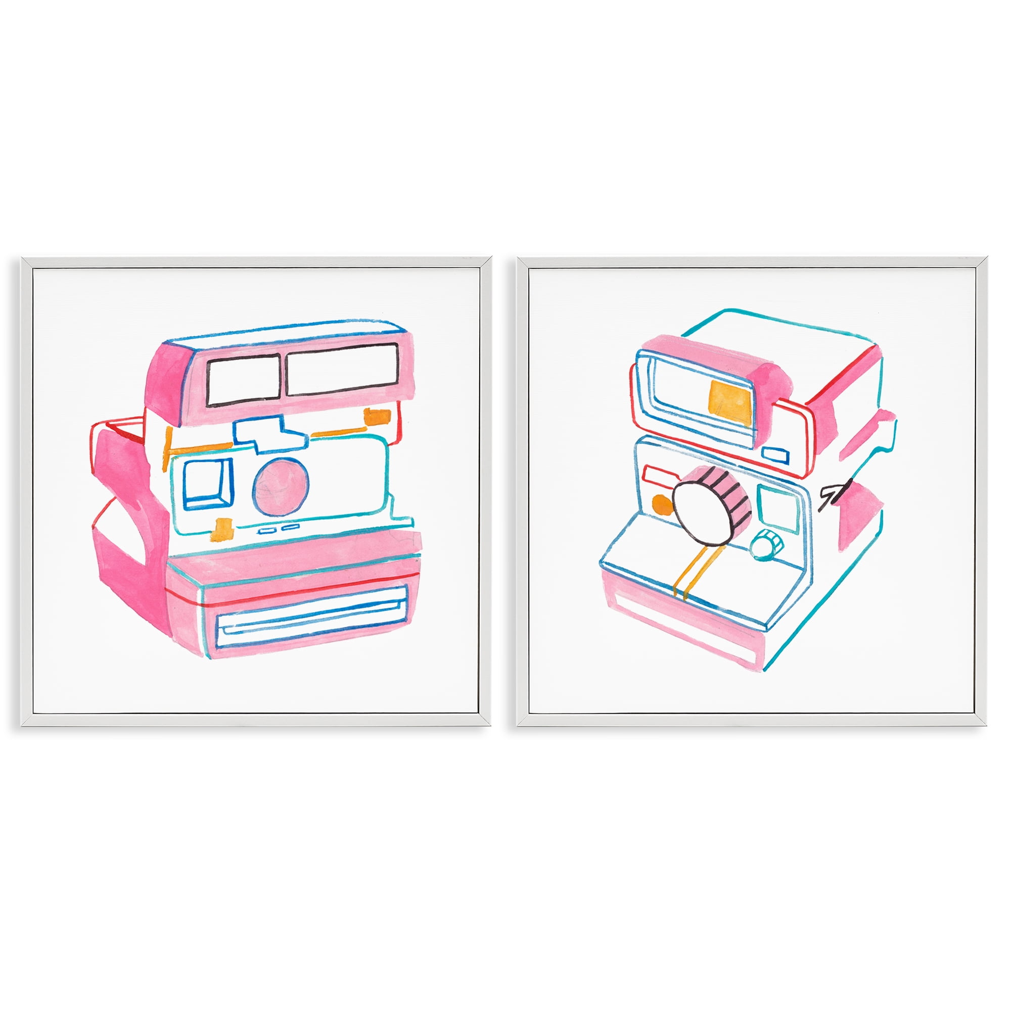 Stupell Industries Hand Drawn Vintage Camera Entertainment Painting White Framed Art Print Wall Art, 12 x 12, Set of 2
