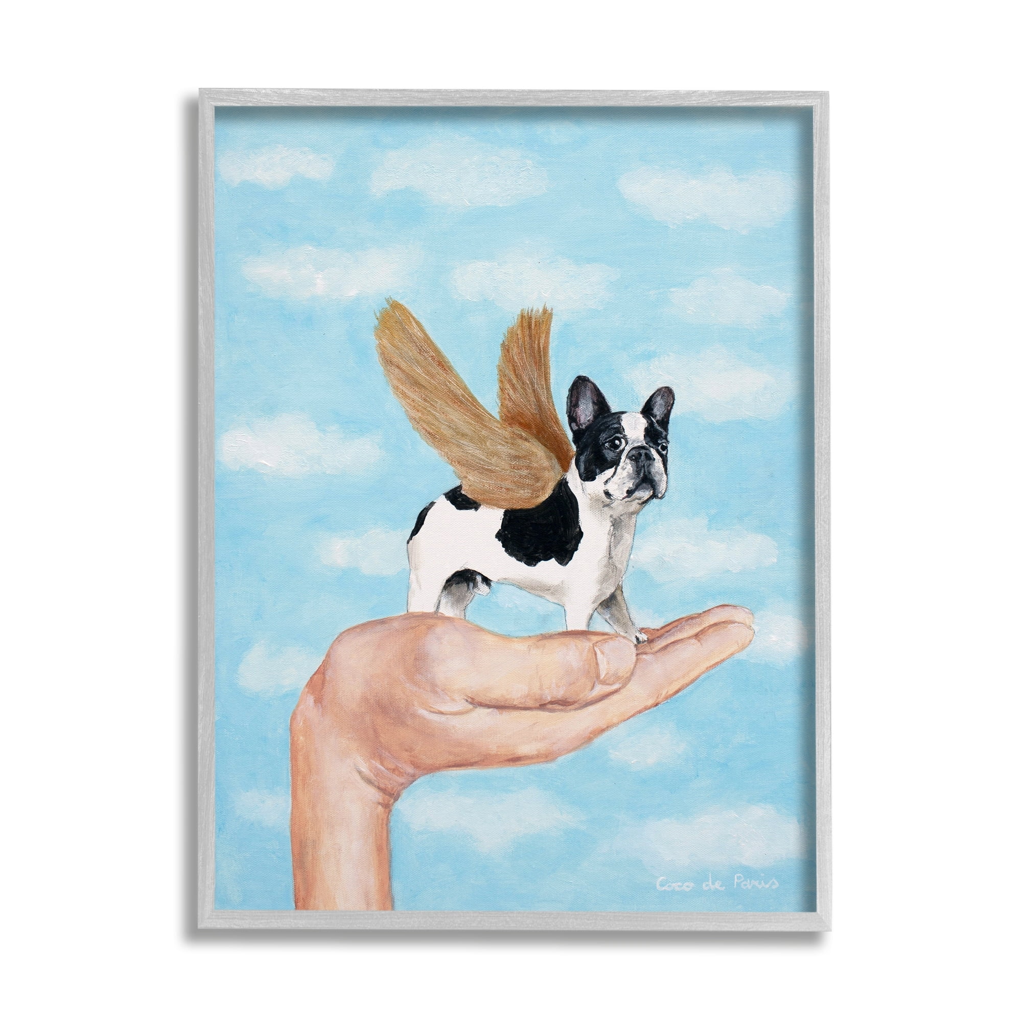 Stupell Industries Hand Holding Bulldog Wings Fluffy Fantasy Clouds, 11 x 14, Design by Coco de Paris