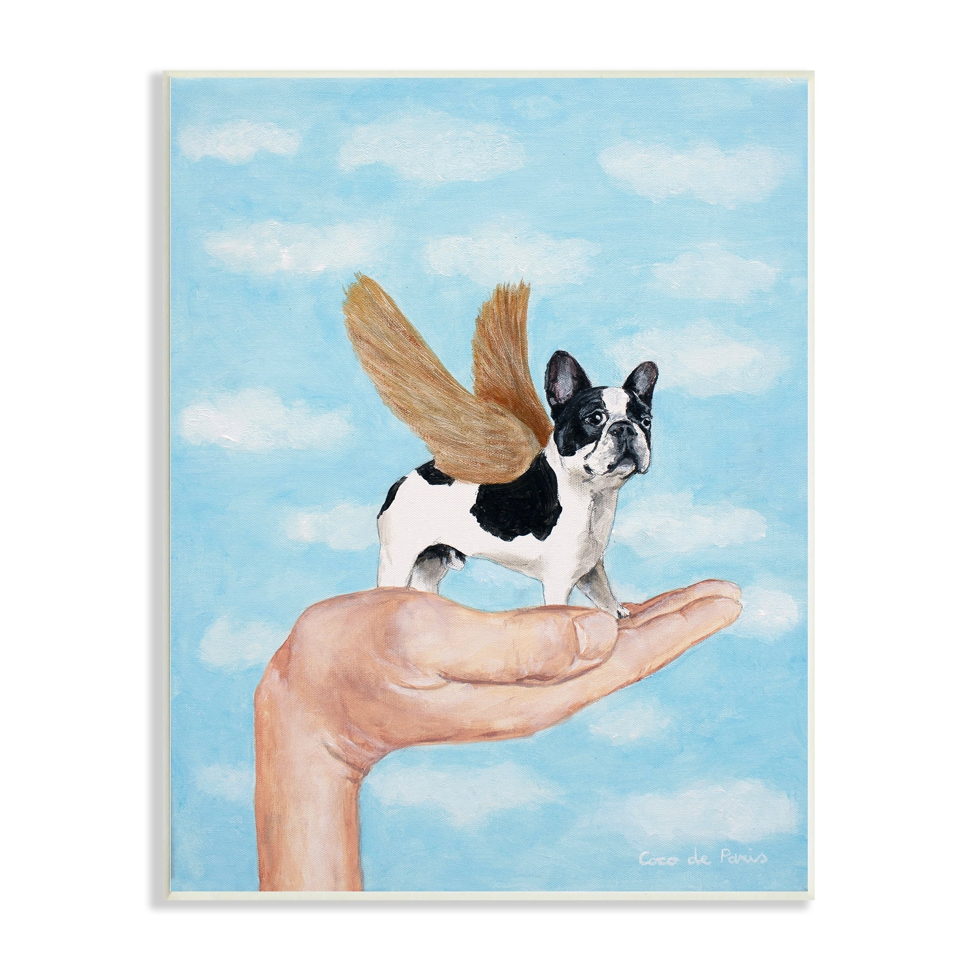 Stupell Industries Hand Holding Bulldog Wings Fluffy Fantasy Clouds, 13 x 19, Design by Coco de Paris