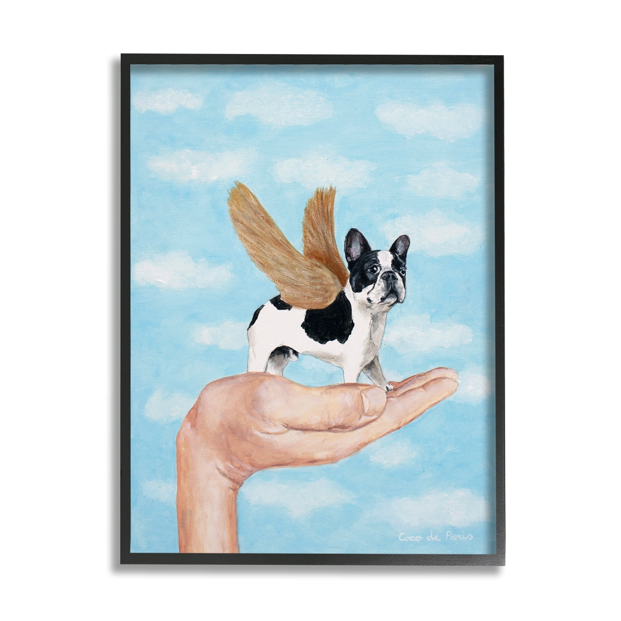 Stupell Industries Hand Holding Bulldog Wings Fluffy Fantasy Clouds, 16 x 20, Design by Coco de Paris