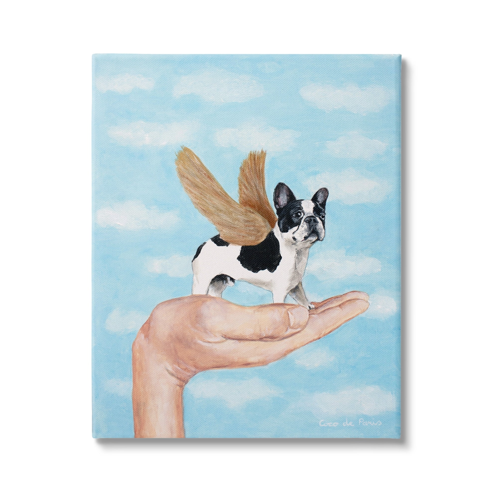 Stupell Industries Hand Holding Bulldog Wings Fluffy Fantasy Clouds, 16 x 20, Design by Coco de Paris