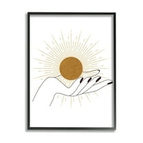 Stupell Industries Hand Holding Deco Inspired Sun with Rays Graphic Art Black Framed Art Print Wall Art, 11x14, by JJ Design House LLC