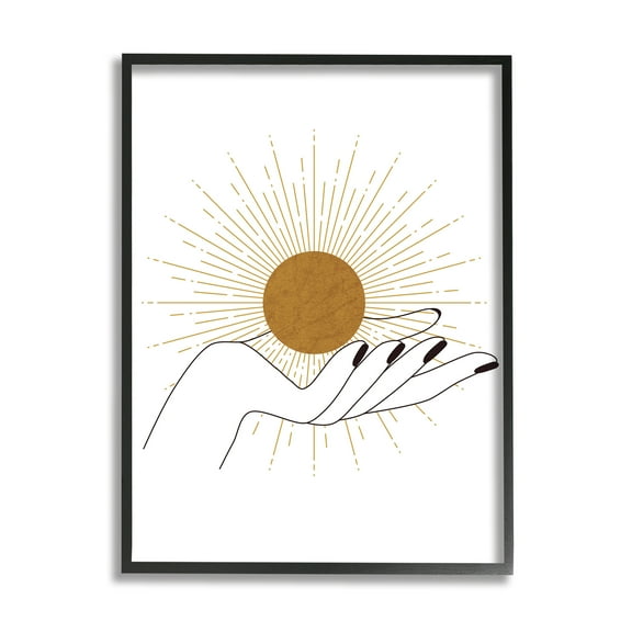 Stupell Industries Hand Holding Deco Inspired Sun with Rays Graphic Art Black Framed Art Print Wall Art, 11x14, by JJ Design House LLC