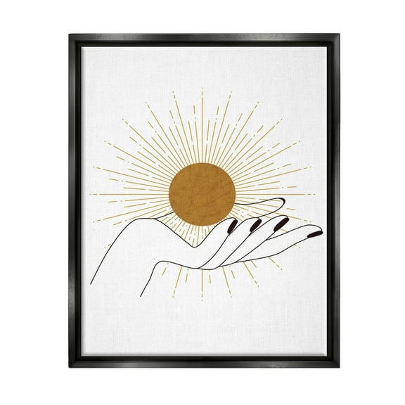 Stupell Industries Hand Holding Deco Inspired Sun with Rays Jet Black Framed Floating Canvas Wall Art, 16x20, by JJ Design House LLC