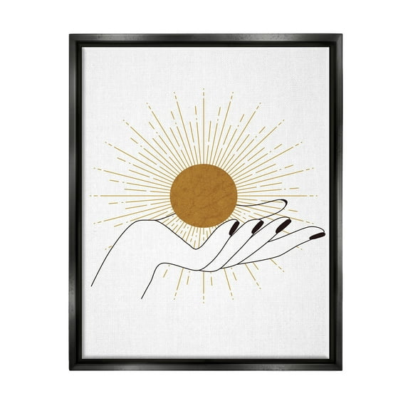 Stupell Industries Hand Holding Deco Inspired Sun with Rays Metallic Gold Framed Floating Canvas Wall Art, 24x30, by JJ Design House LLC