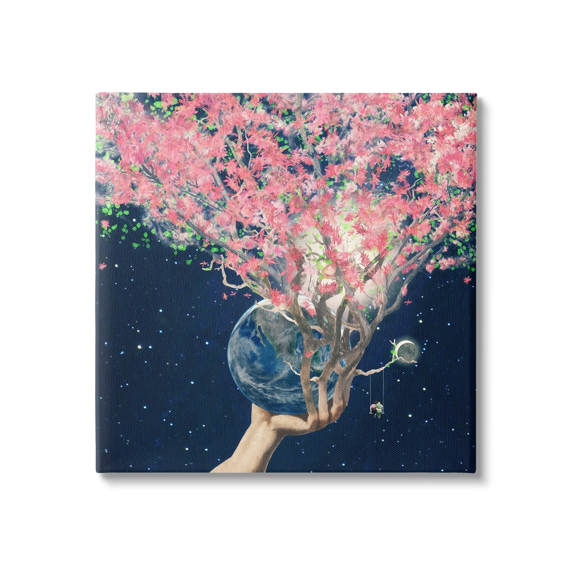 Stupell Industries Hand Holding Earth Blossoms Surreal Planet Lunar Starry Night,17 x 17, Design by Paula Belle Flores