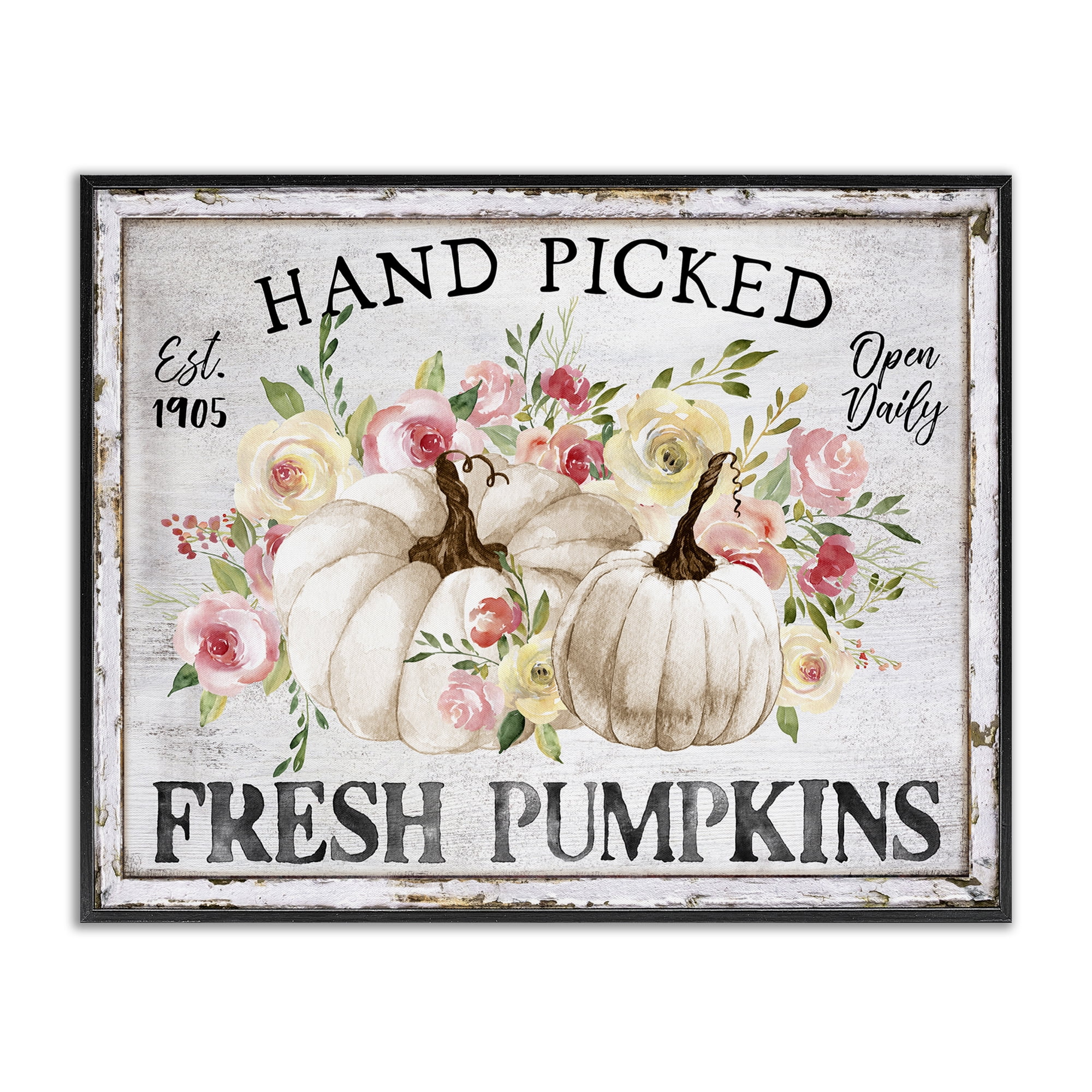 Stupell Industries Hand Picked Pumpkins Holiday Painting Black Framed Art Prints Wall Art, 30 x 24