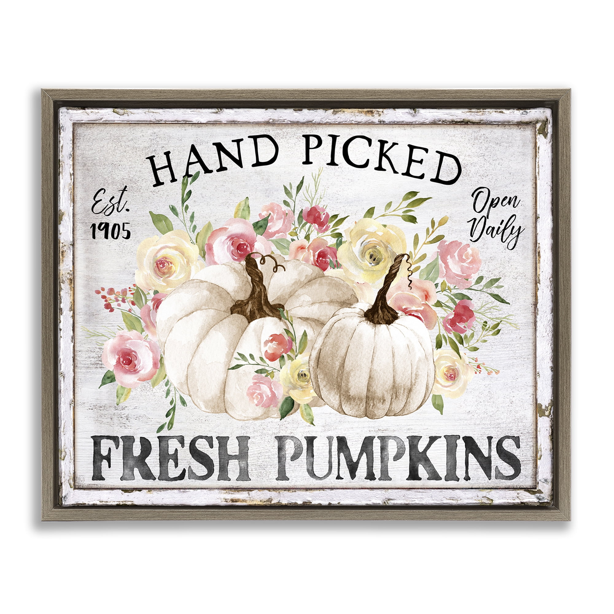 Stupell Industries Hand Picked Pumpkins Holiday Painting Brown Floater Framed Canvas Art Prints Wall Art, 31 x 25
