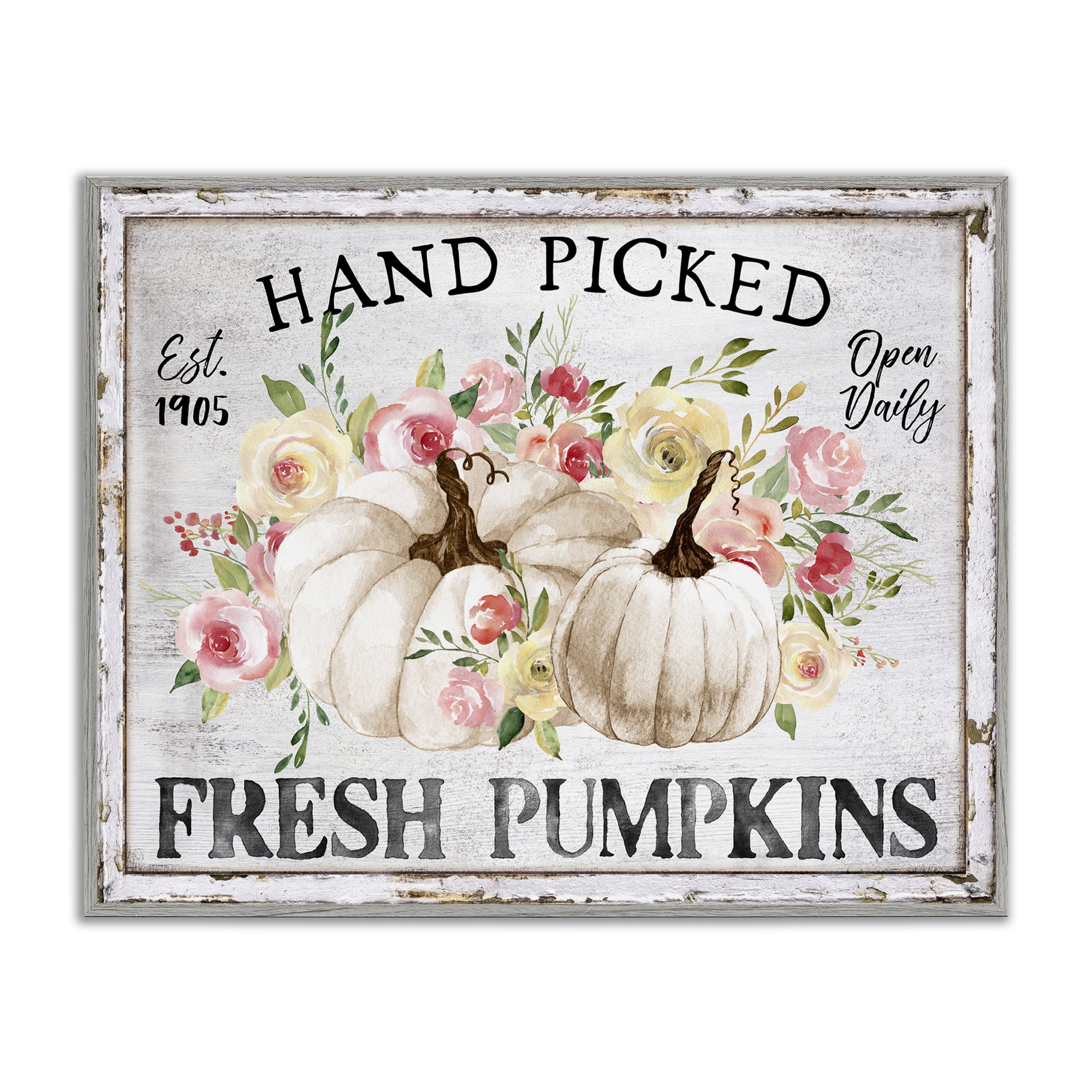 Stupell Industries Hand Picked Pumpkins Holiday Painting Gray Framed Art Prints Wall Art, 30 x 24