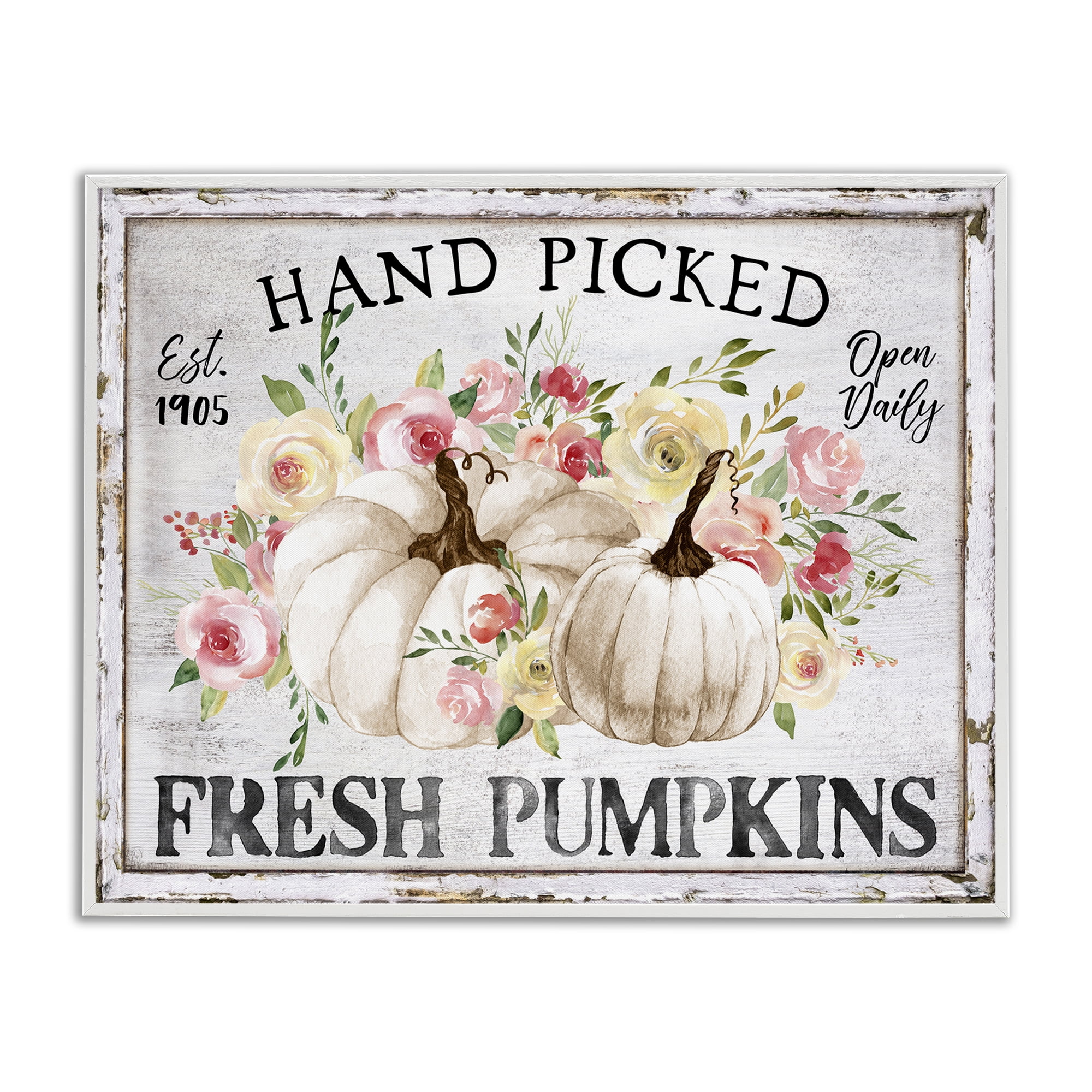Stupell Industries Hand Picked Pumpkins Holiday Painting White Framed Art Prints Wall Art, 30 x 24