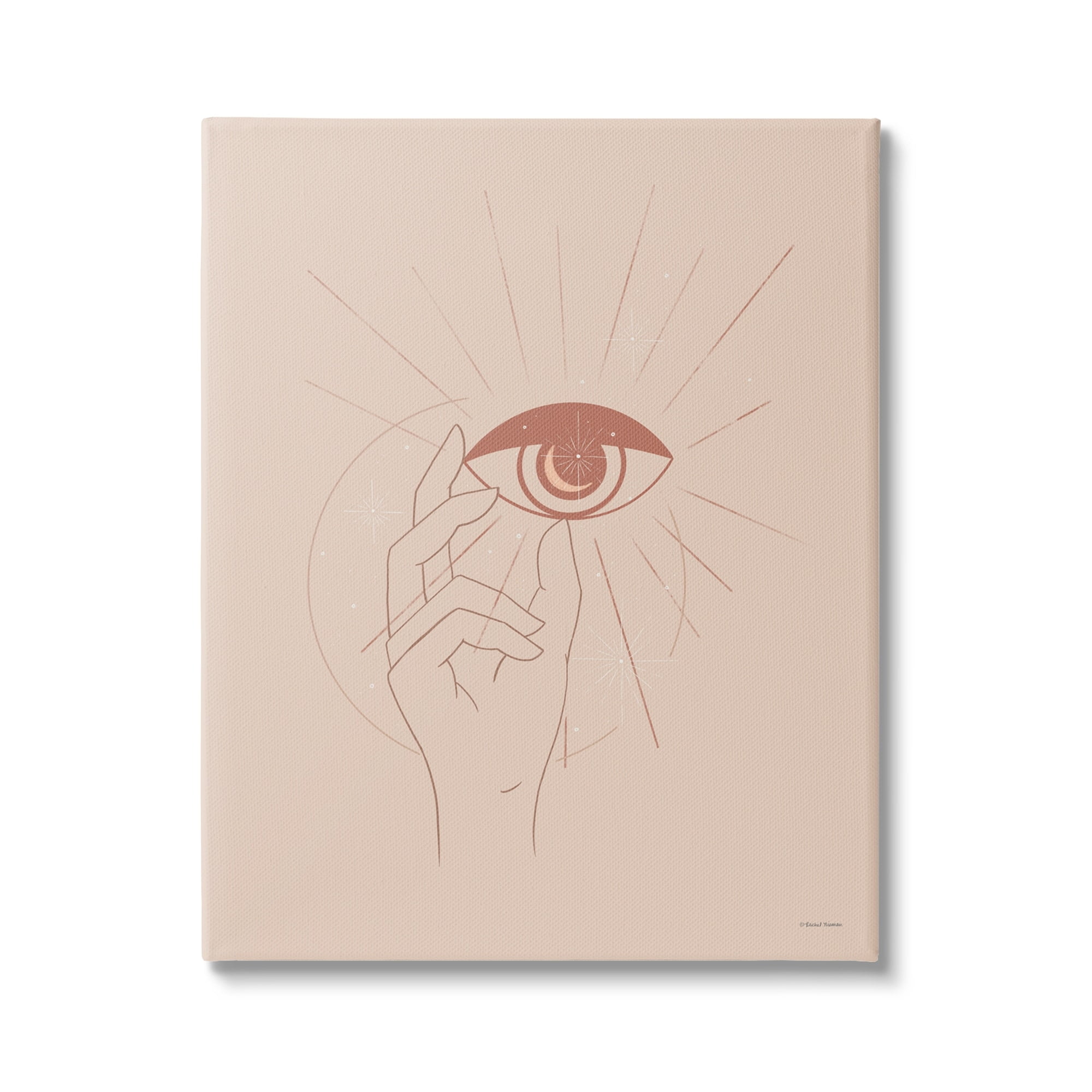 Stupell Industries Hand Reaching Eye Brown Solar Rays Symbol Canvas Wall Art, 36 x 48, Design by Rachel Nieman