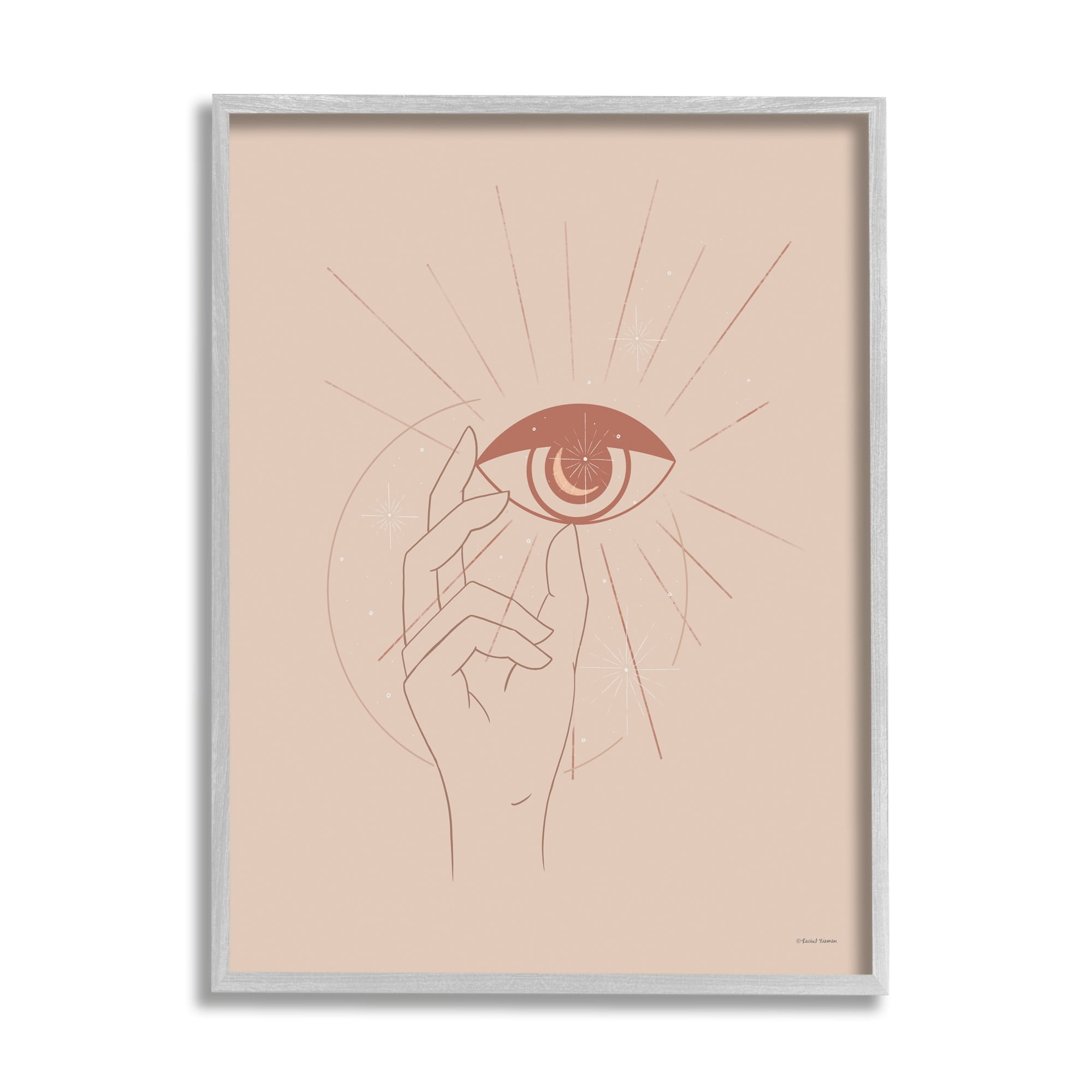 Stupell Industries Hand Reaching Eye Brown Solar Rays Symbol Framed Wall Art, 11 x 14, Design by Rachel Nieman