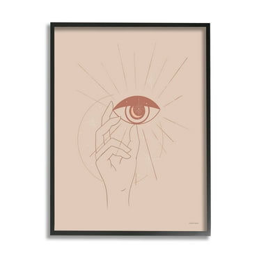 Stupell Industries Hand Reaching Eye Brown Solar Rays Symbol Framed Wall Art, 16 x 20, Design by Rachel Nieman