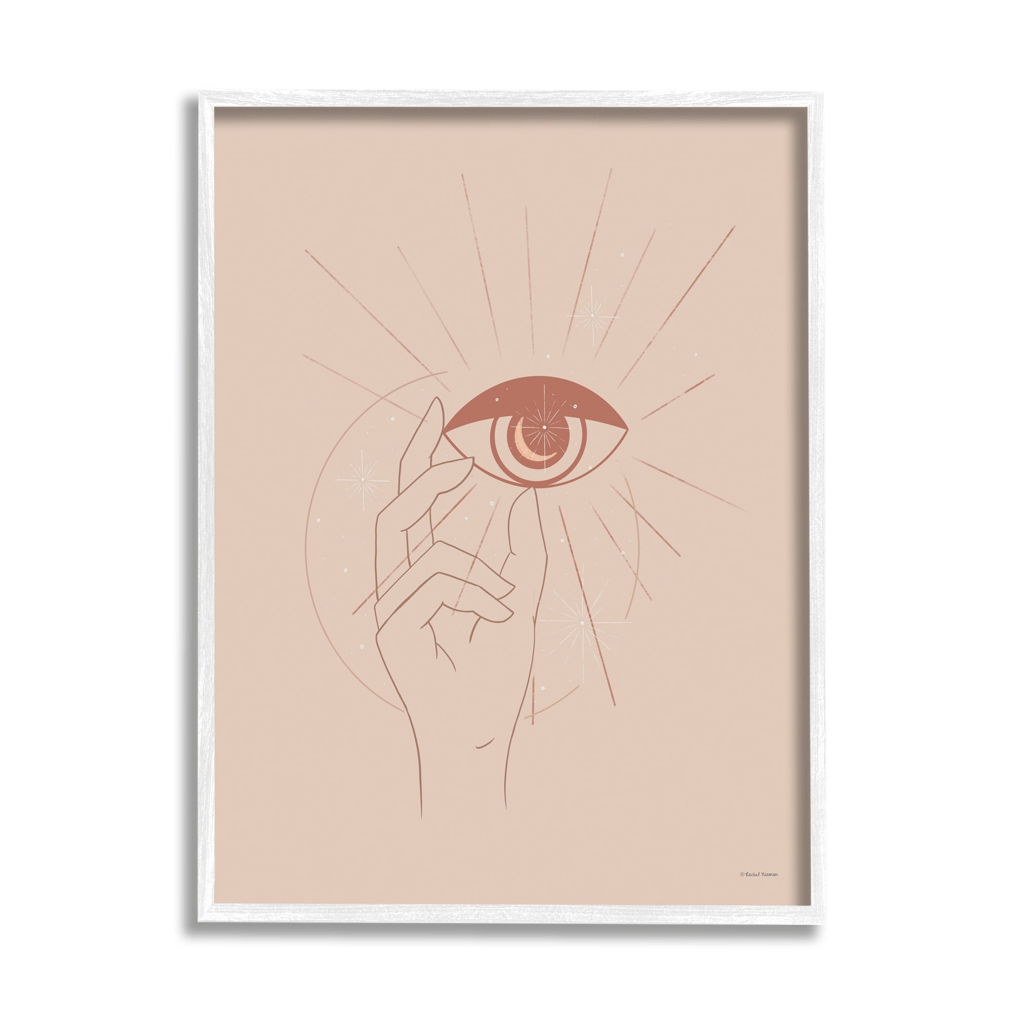 Stupell Industries Hand Reaching Eye Brown Solar Rays Symbol Framed Wall Art, 16 x 20, Design by Rachel Nieman
