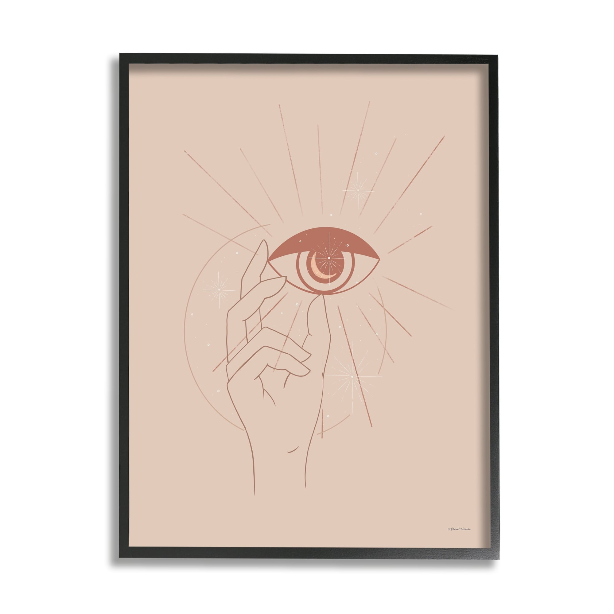 Stupell Industries Hand Reaching Eye Brown Solar Rays Symbol Framed Wall Art, 24 x 30, Design by Rachel Nieman