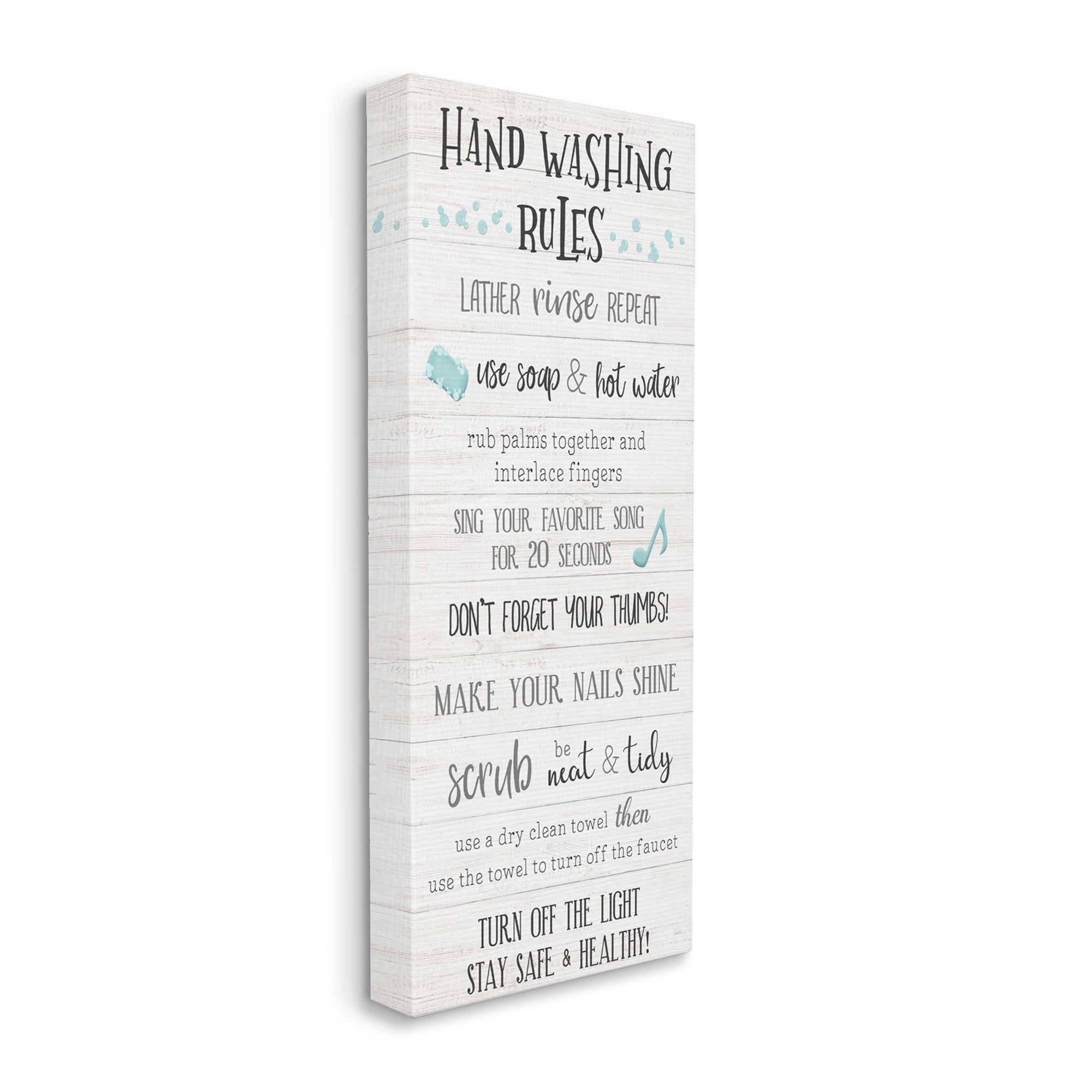 Stupell Industries Hand Washing Rules Bathroom Guide Positive Hygiene Typography Painting Gallery Wrapped Canvas Print Wall Art, 10 x 24