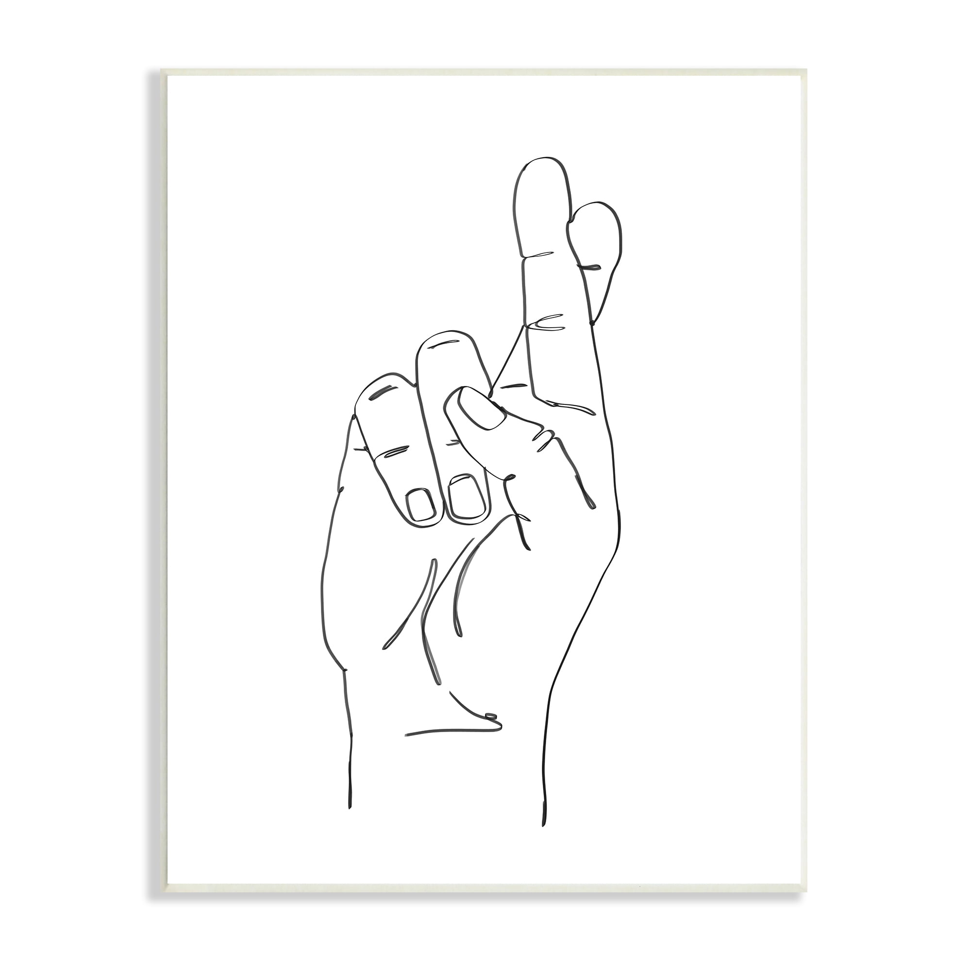 Stupell Industries Hand with Fingers Crossed Minimal Line Drawing, 10 x 15, Designed by Ziwei Li