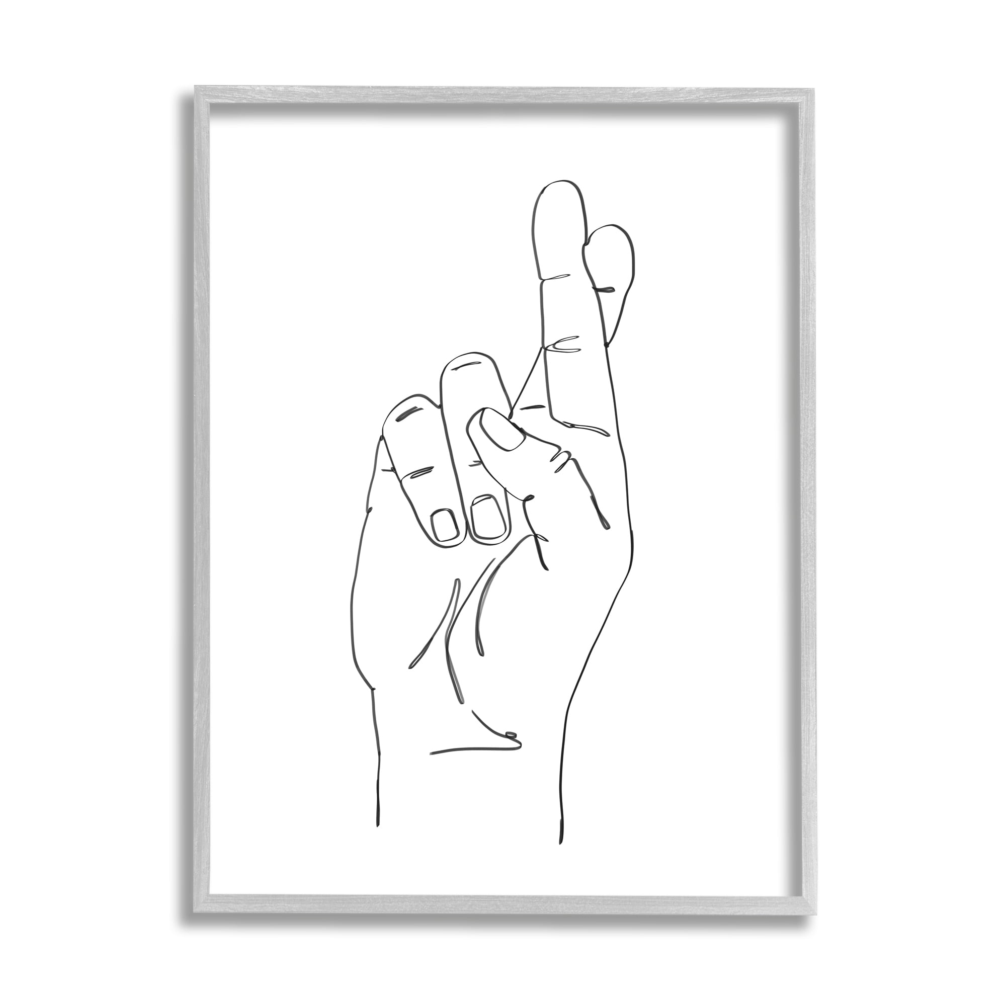 Gray Framed Minimalist Hand Line Drawing Art Print, 16x20