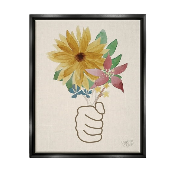 Stupell Industries Handful Flower Blossoms Graphic Art Jet Black Floating Framed Canvas Print Wall Art, Design by Stephanie Dicks