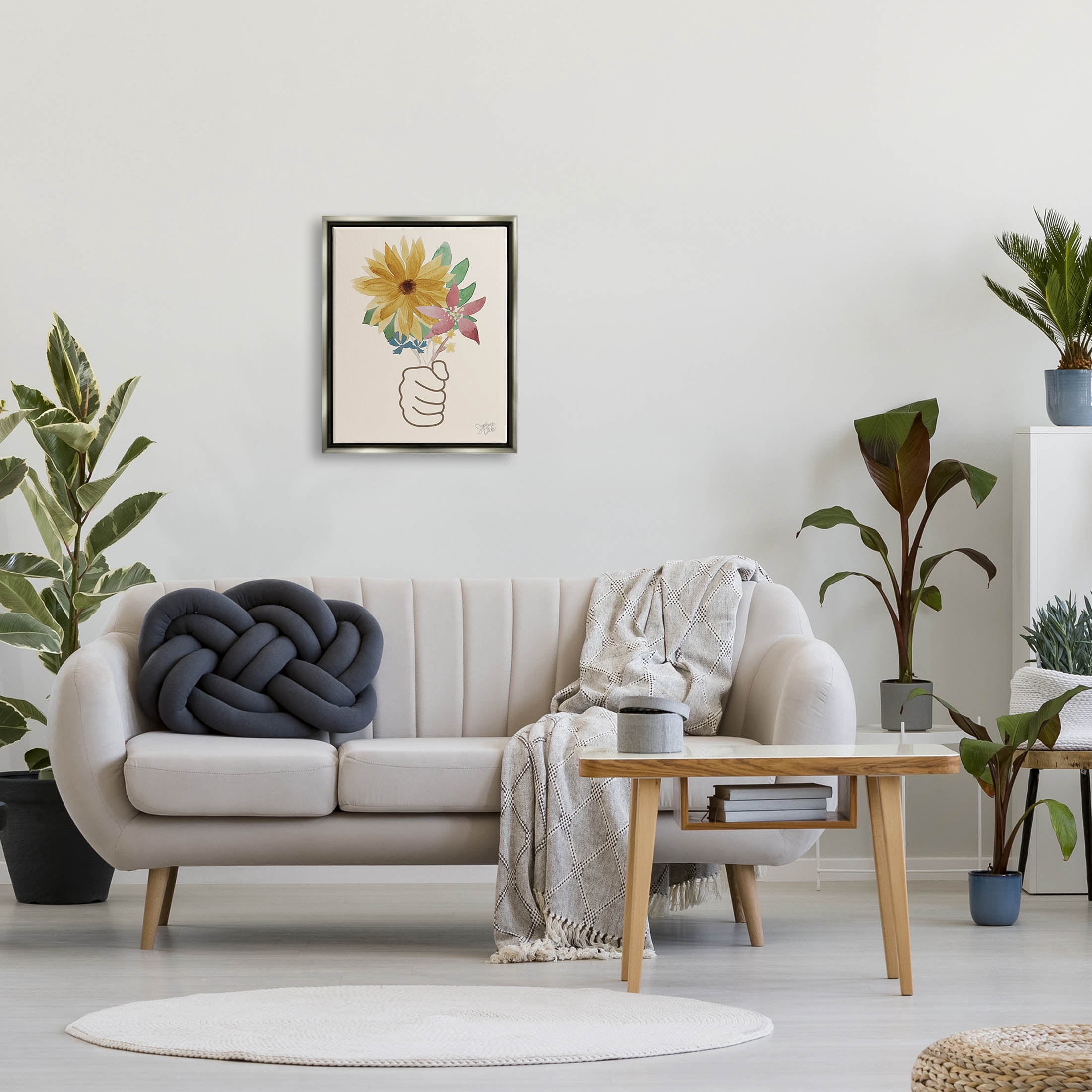 Stupell Industries Handful Flower Blossoms Graphic Art Luster Gray Floating Framed Canvas Print Wall Art, Design by Stephanie Dicks
