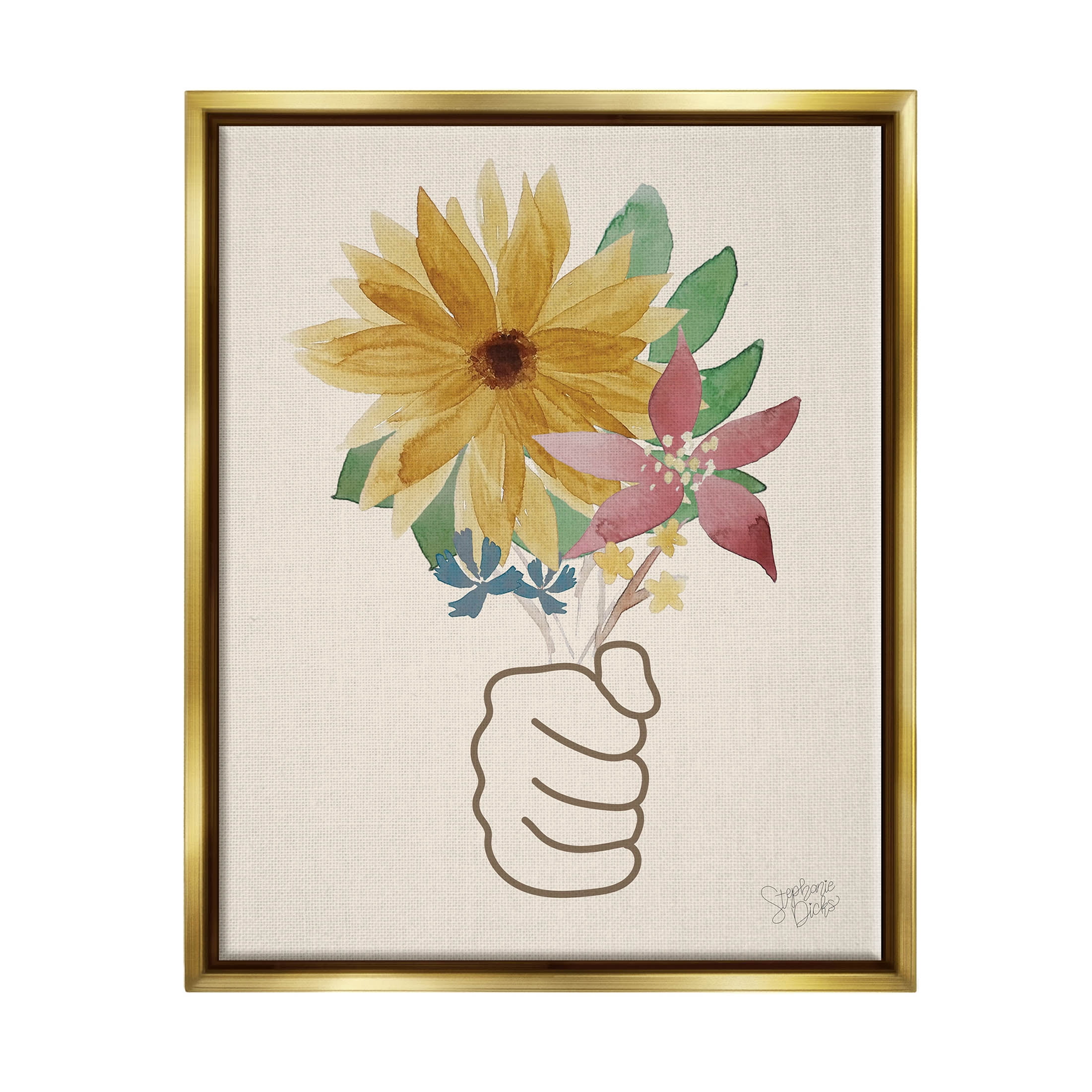 Stupell Industries Handful Flower Blossoms Graphic Art Metallic Gold Floating Framed Canvas Print Wall Art, Design by Stephanie Dicks