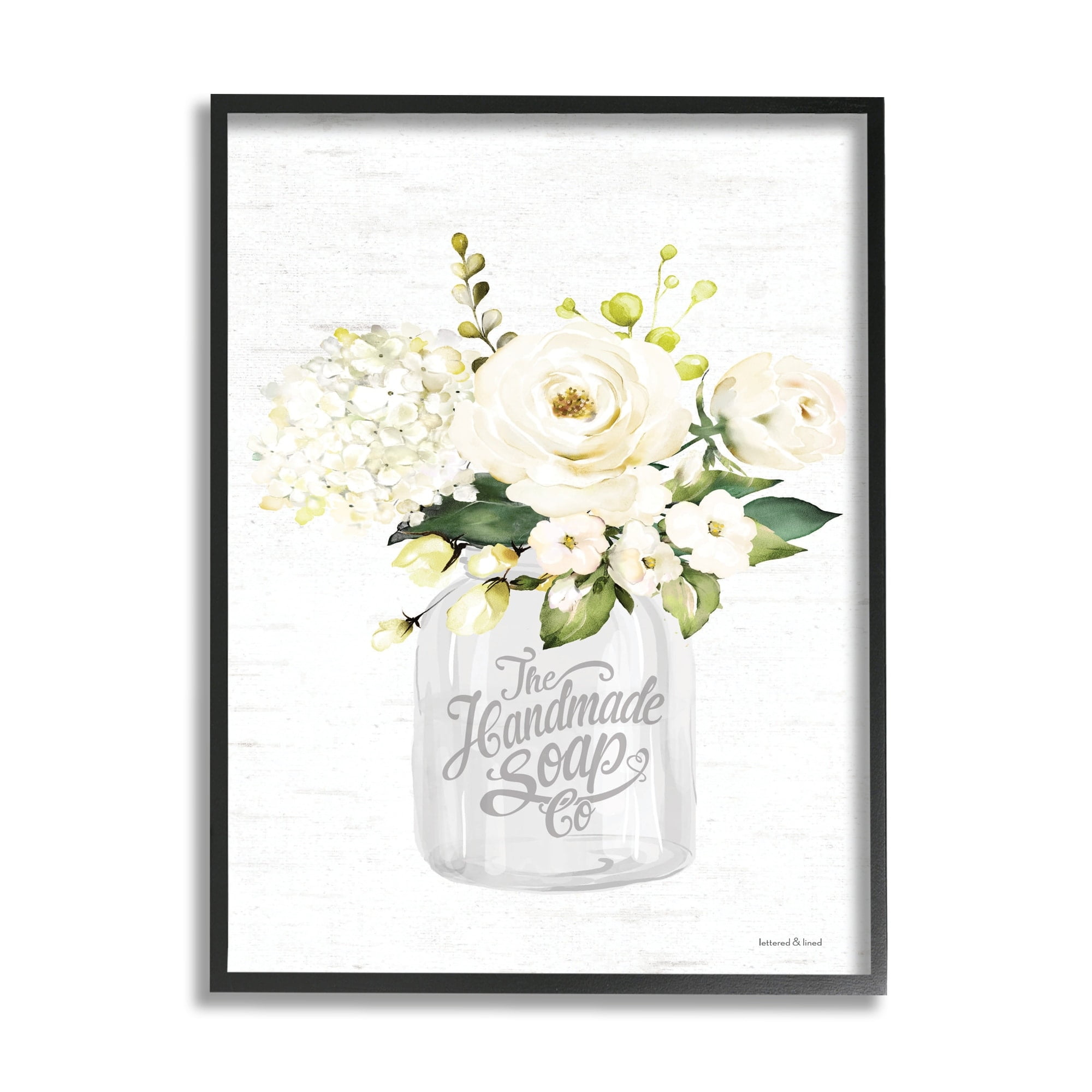 Stupell Industries Handmade Soap Co. Farmhouse White Florals Country Bouquet, 16 x 20, Design by Lettered and Lined